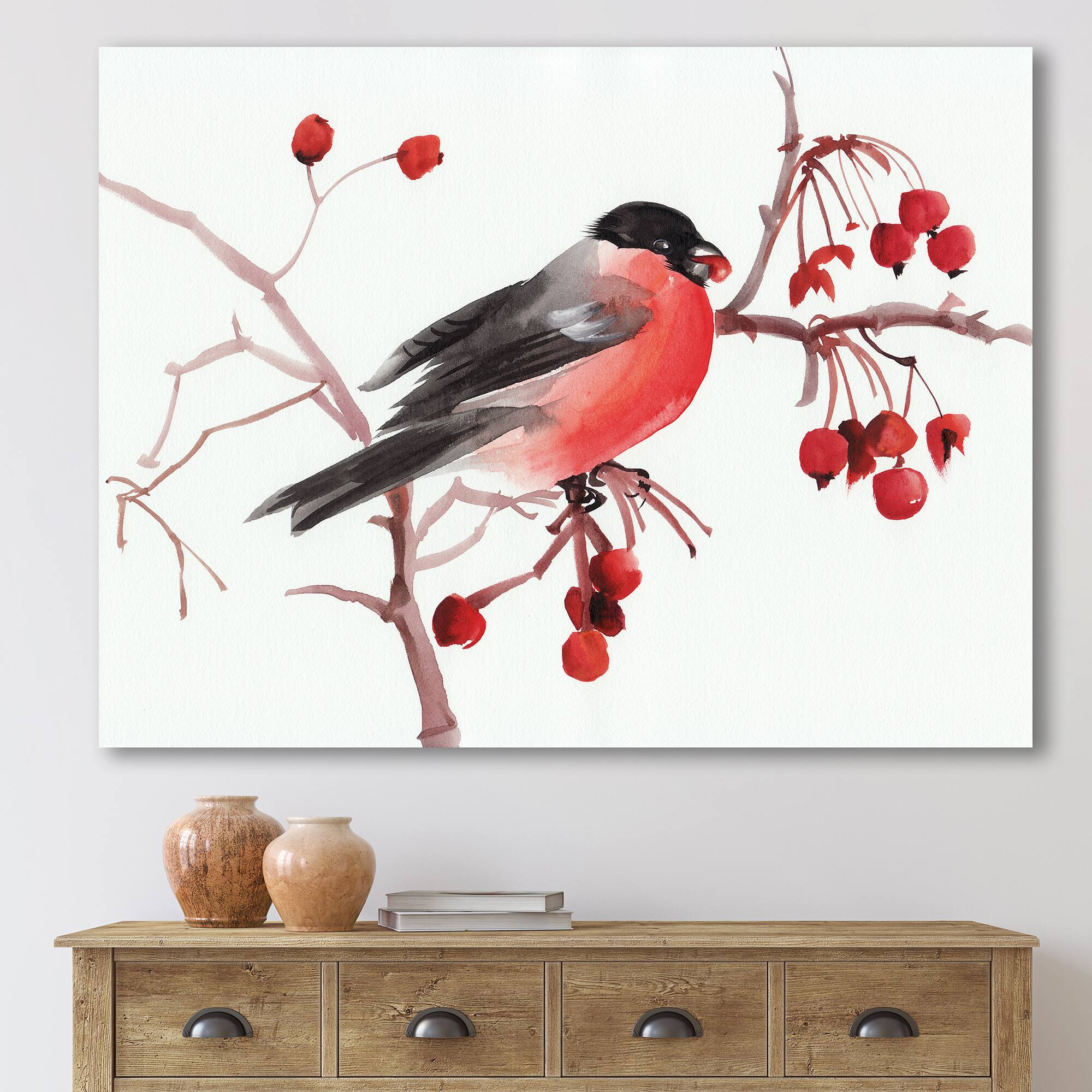 Designart - Bullfinch Bird On A Branch