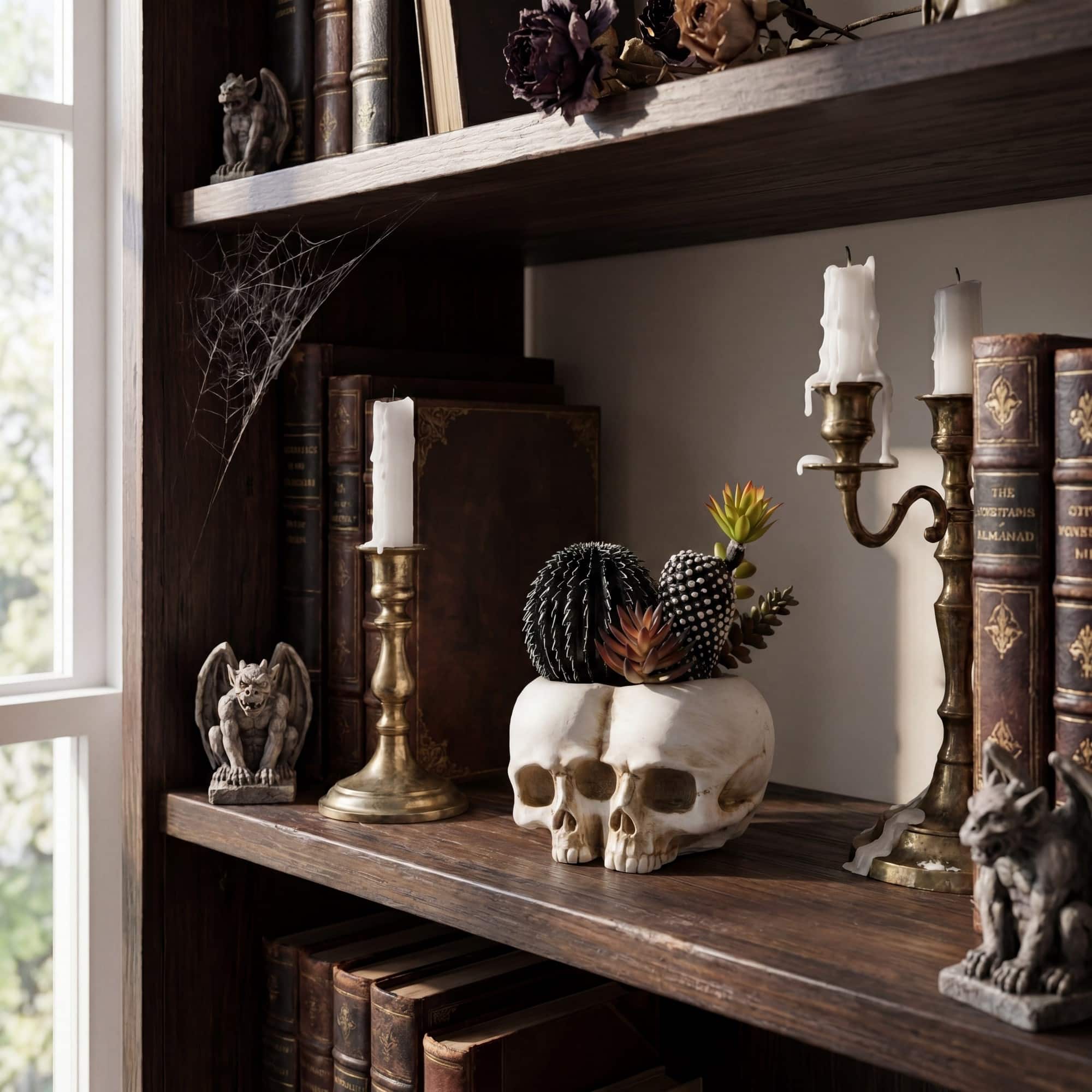 8" Artificial Halloween Succulent Garden in Double Skull Planter