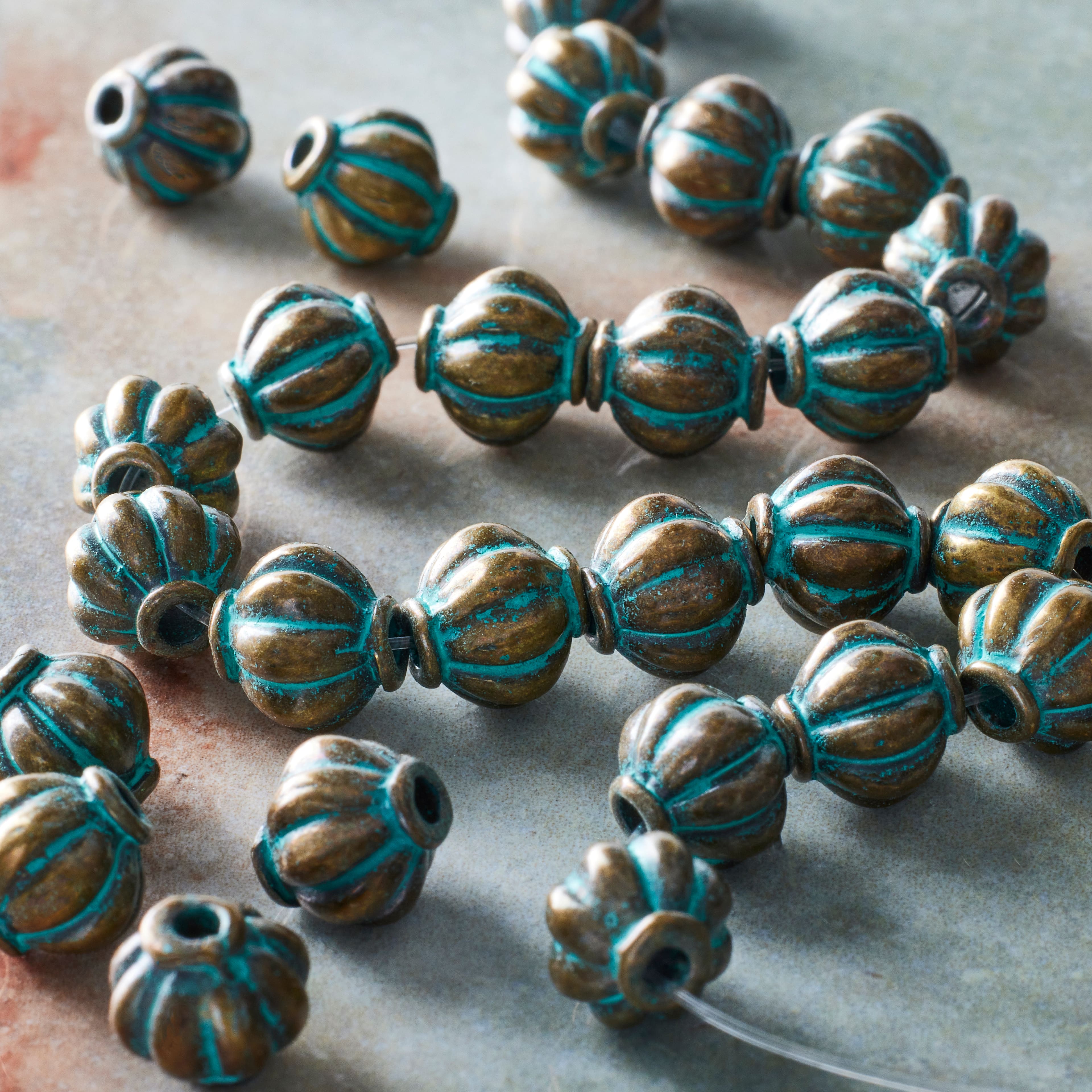 12 Pack: Patina Metal Lantern Beads, 8mm by Bead Landing™
