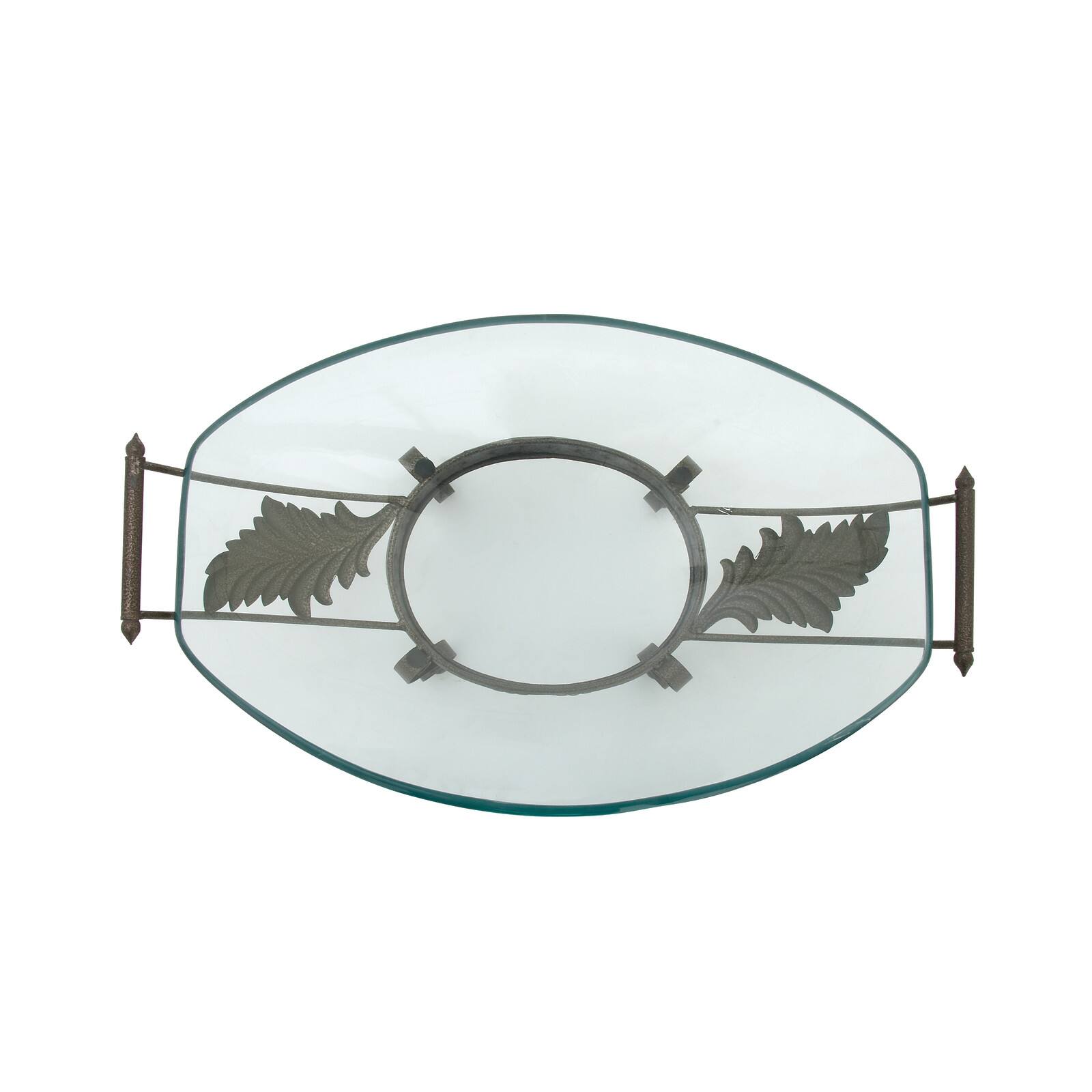 Brown Glass and Metal Traditional Serving Bowl, 10" x 23" x 14"