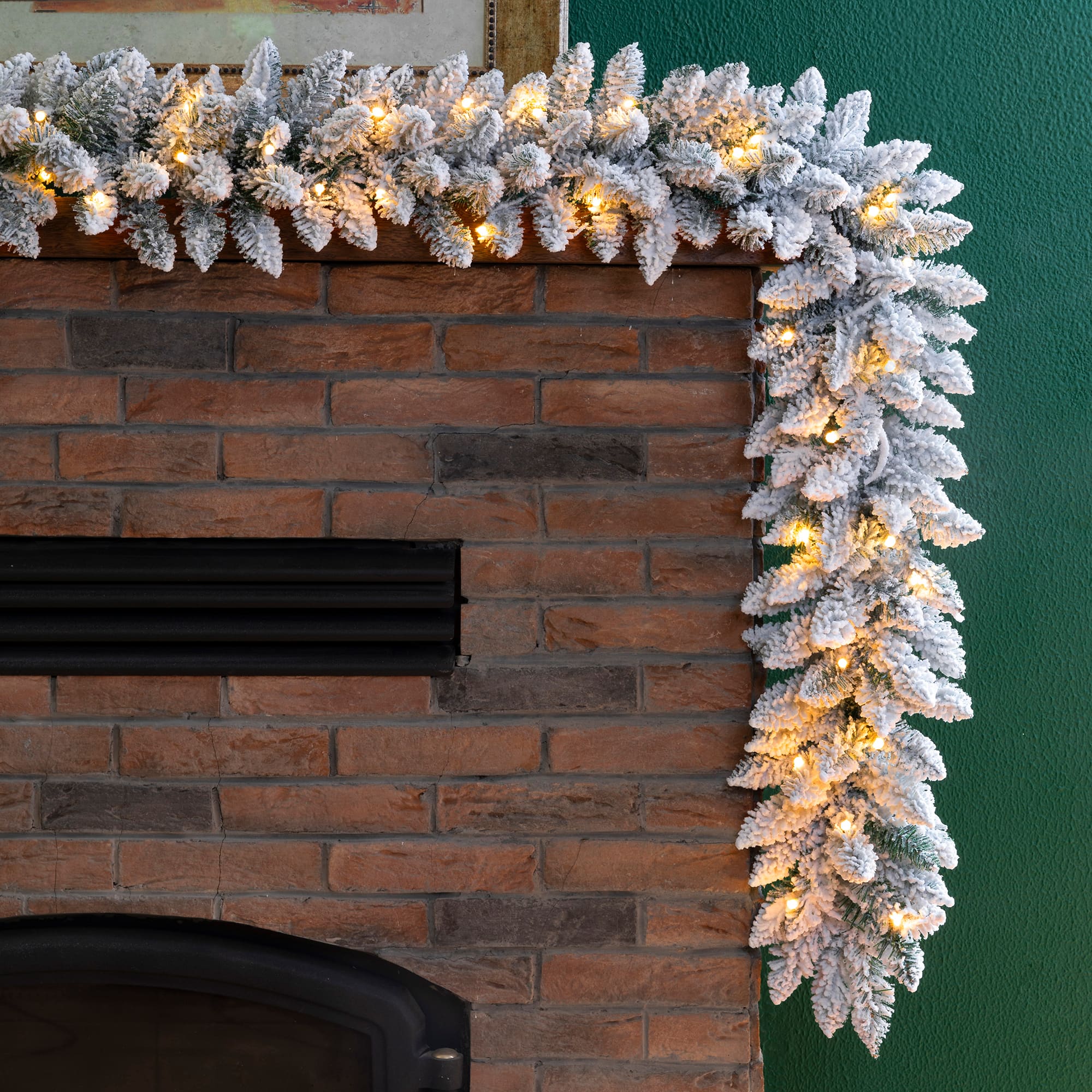 Glitzhome® 36" Oversized Pre-Lit Snow Flocked Christmas Wreath & Garland Set