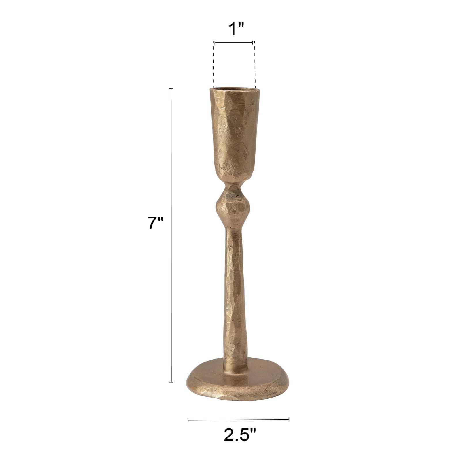 Hello Honey® 7" Antique Brass Hand-Forged Metal Taper Candle Holder
