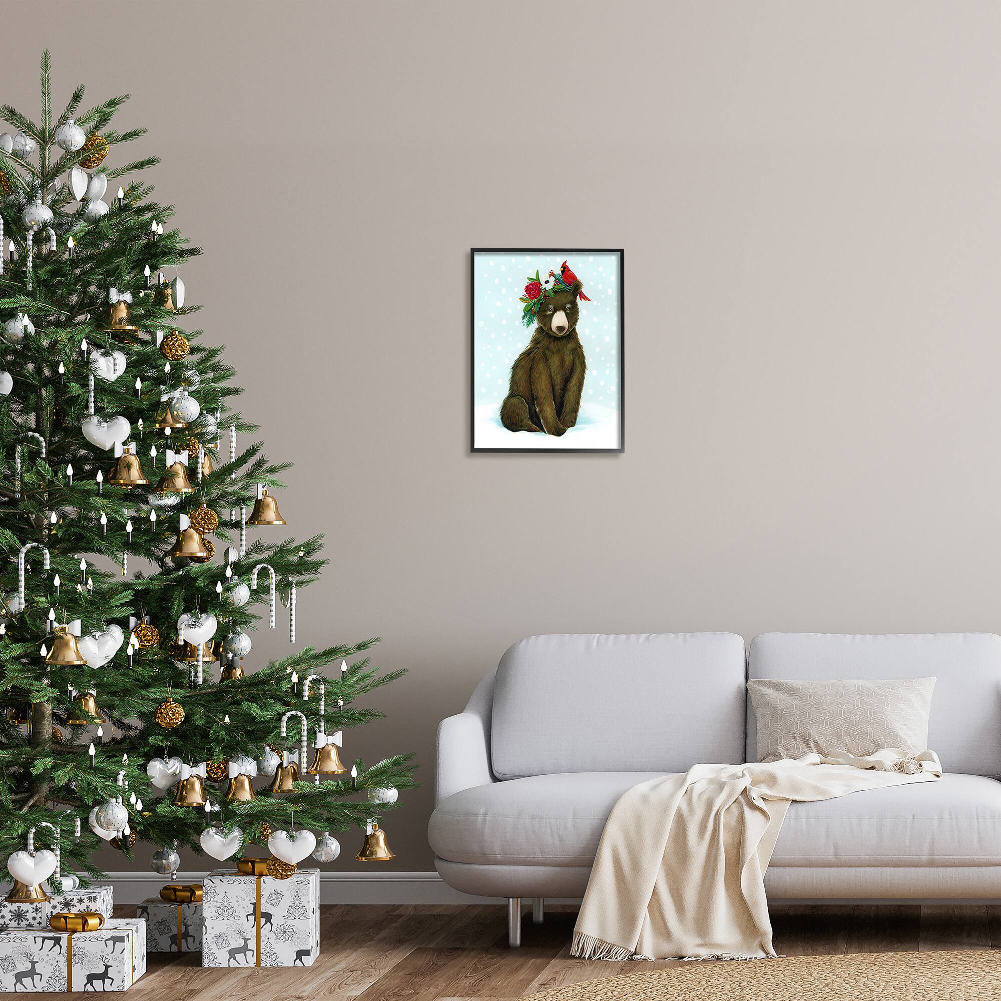 Stupell Industries Bear Seasonal Holly Snow Scene Framed Giclee Art