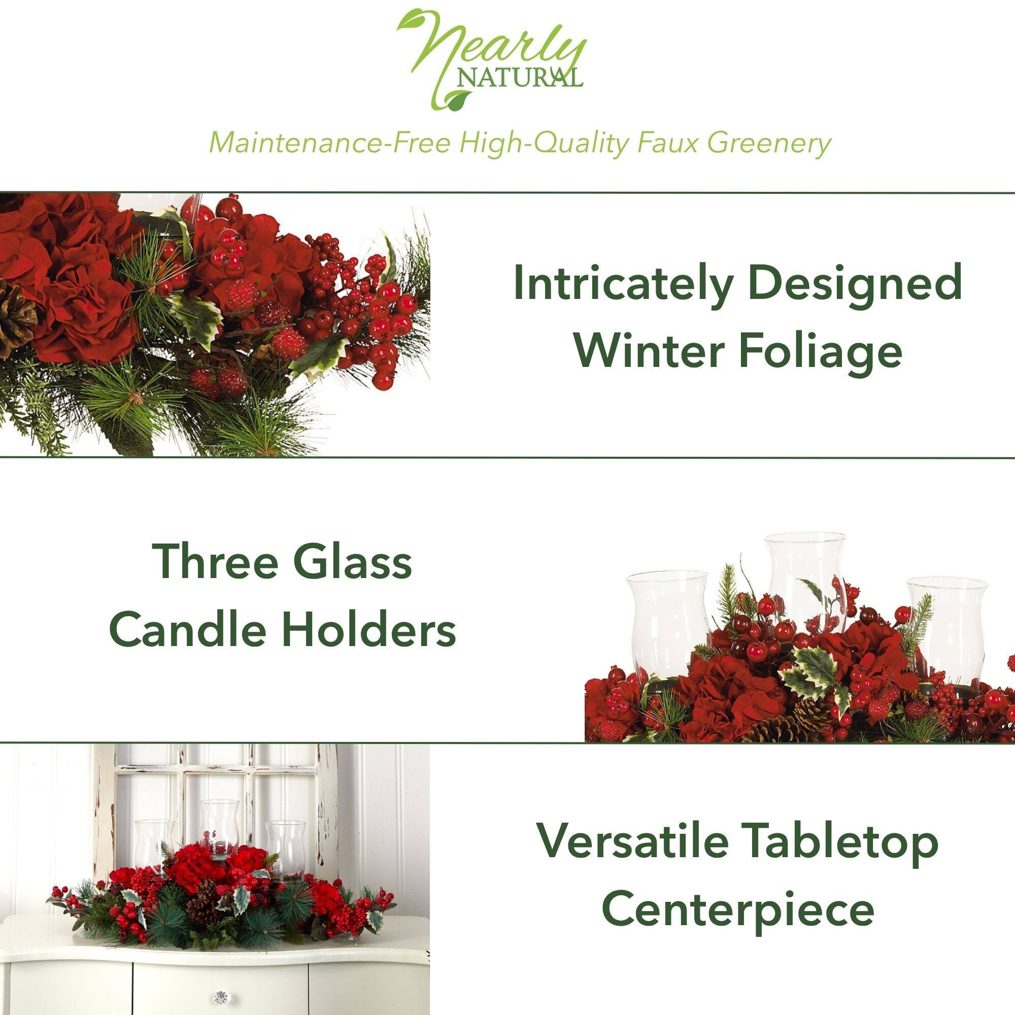 13" Hydrangea Holiday Candelabrum Artificial Arrangement