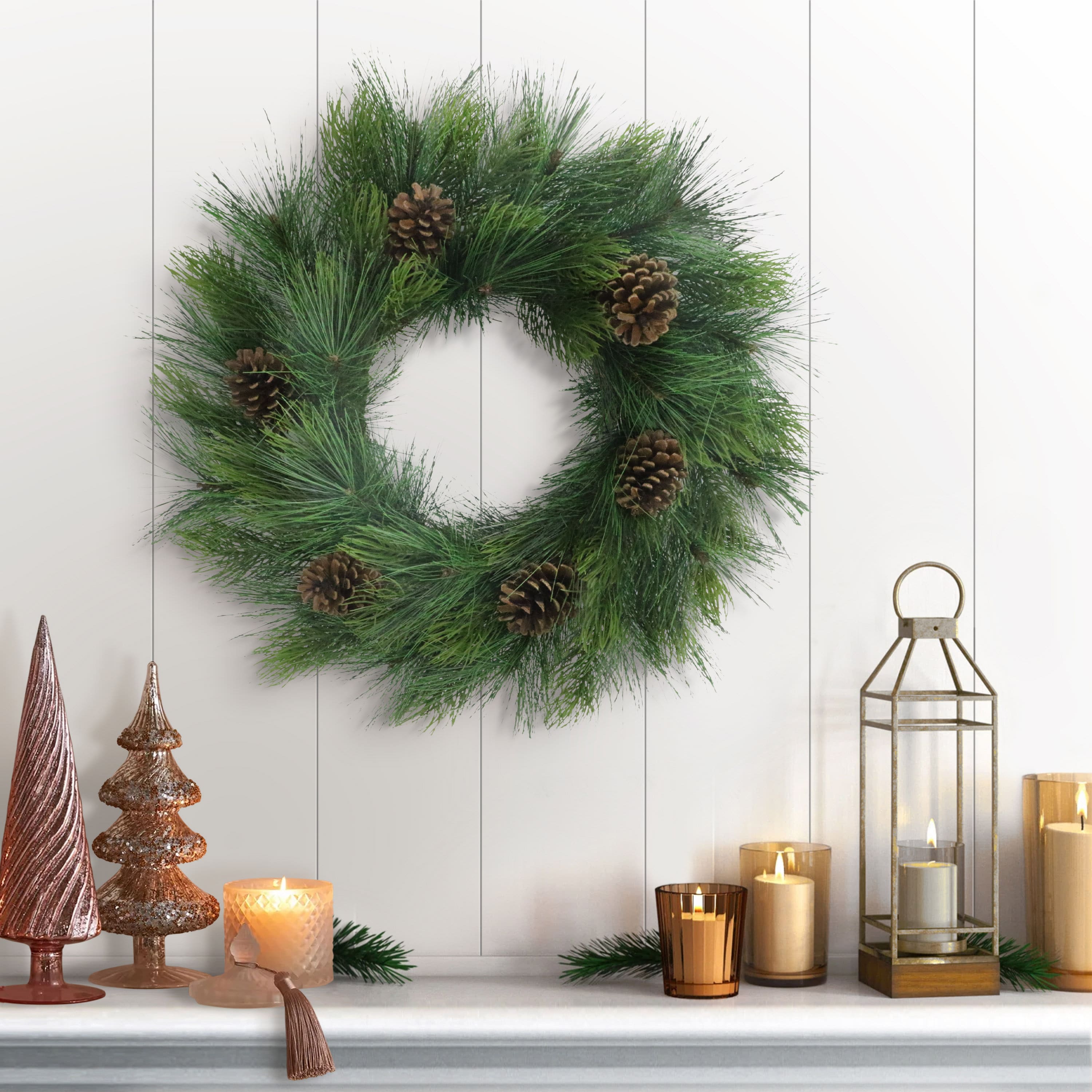24" Green Adorned Artificial Christmas Wreath with Pinecones