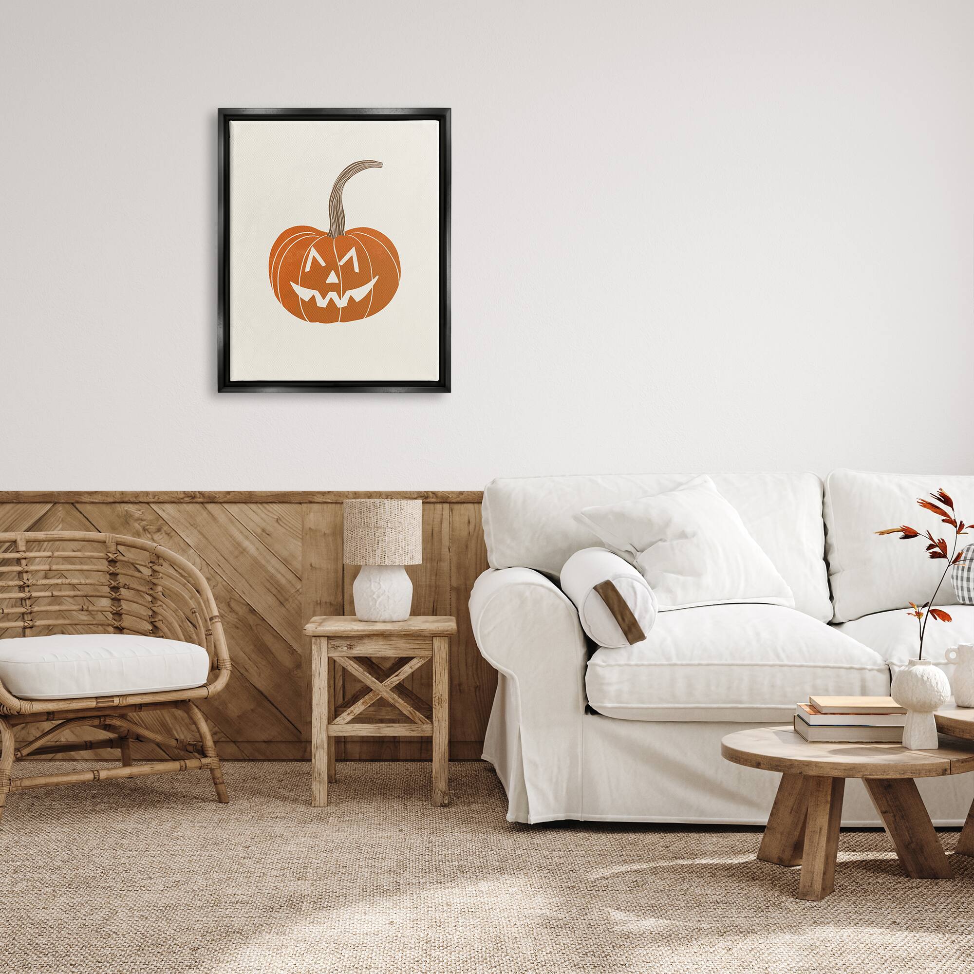 Stupell Industries Happy Jack-o-Lantern Smile Framed Floater Canvas Wall Art