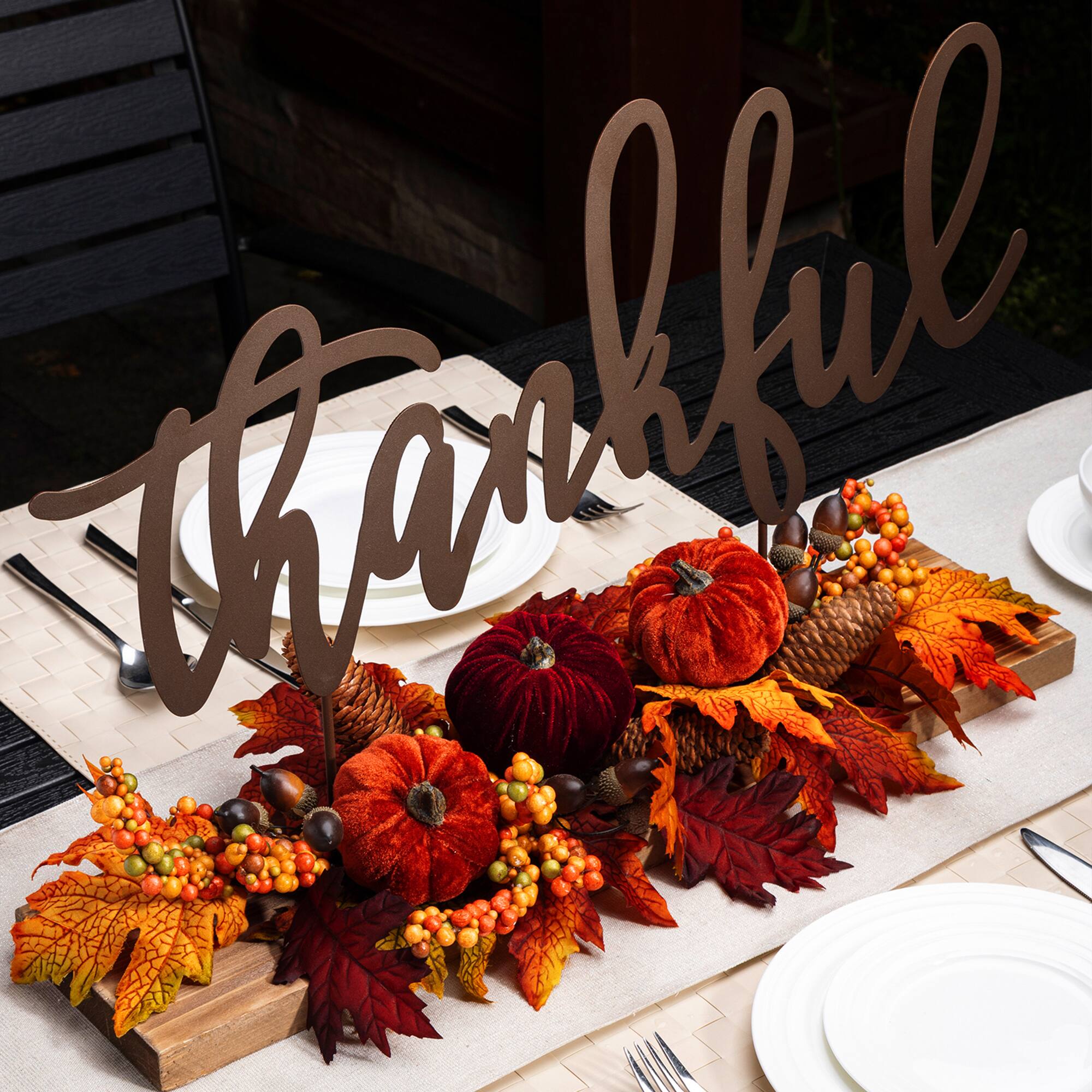 24" GlitzHome® Thankful Floral Tabletop Sign