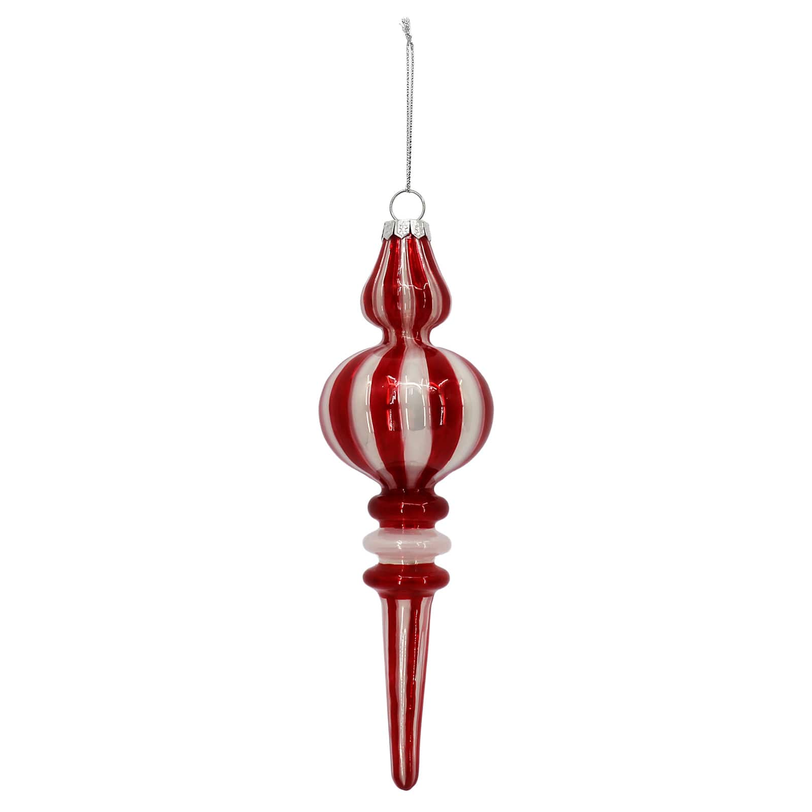 7" Red & White Striped Glass Finial Ornament by Ashland®