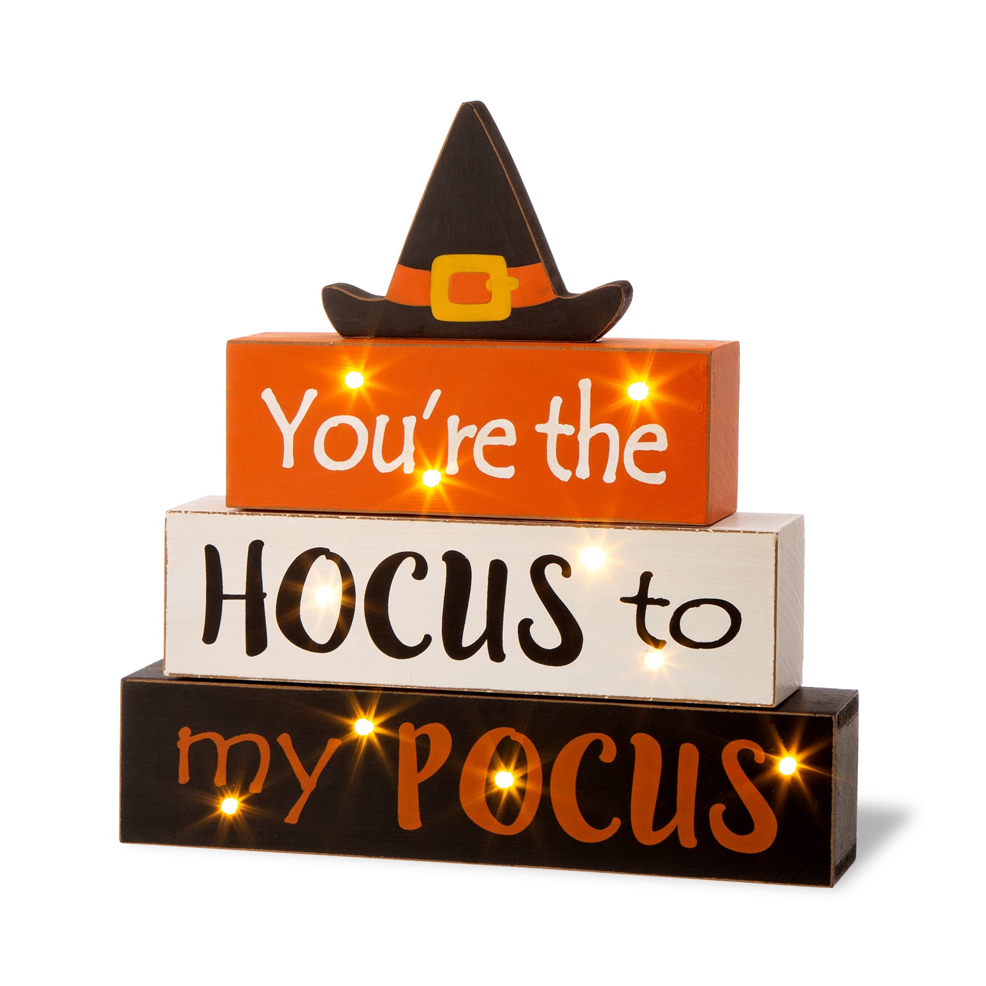 Glitzhome® 12" Halloween Wooden Lighted Word Block Table Décor with Timer in White | 10.5" x 11.5" | Michaels®