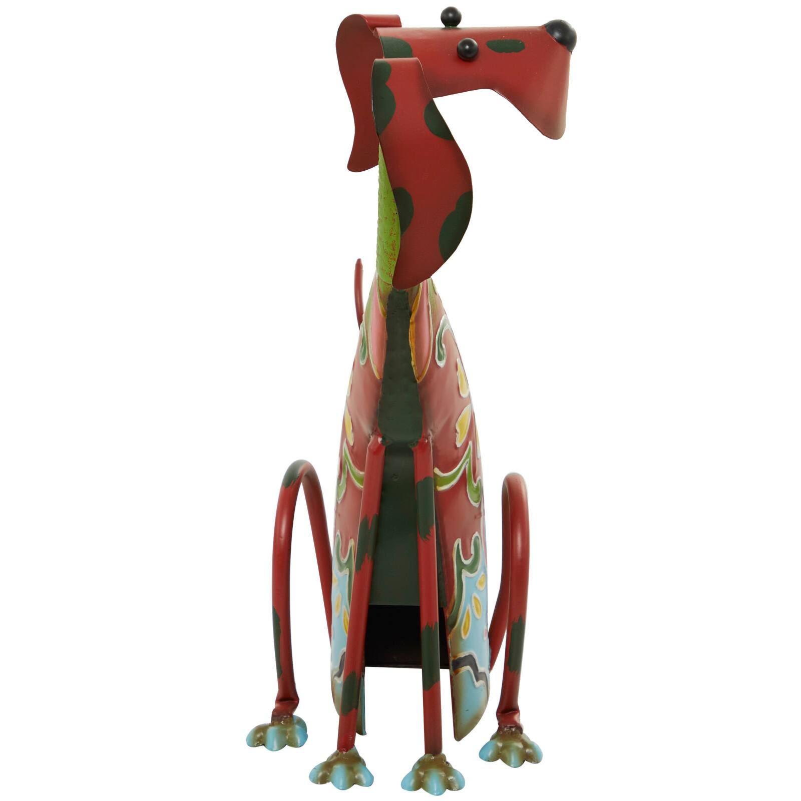 17" Multicolor Metal Dog Garden Sculpture with Floral Pattern