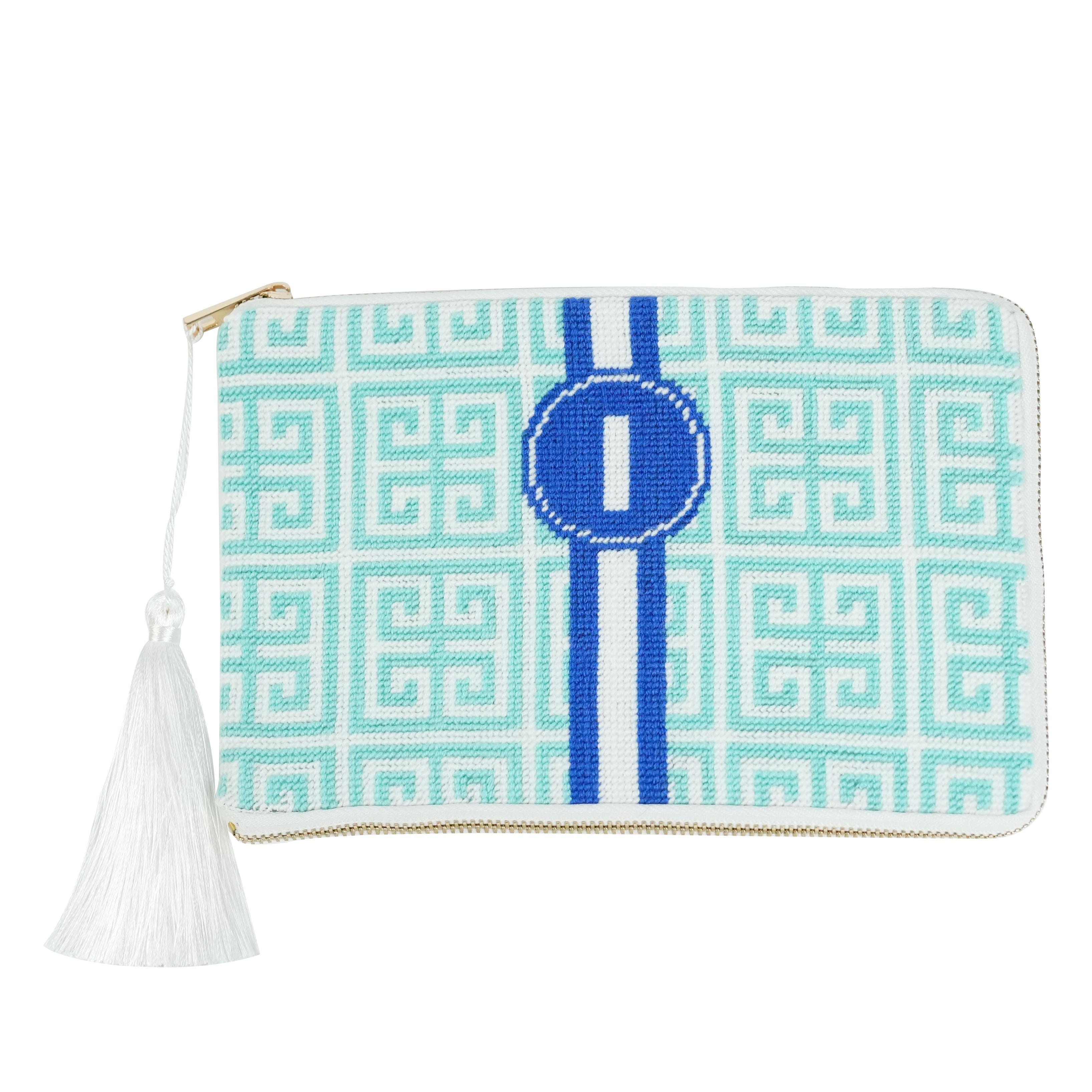 Jonathan Adler x Michaels Blue & White Greek Key Monogram Needlepoint Clutch Kit