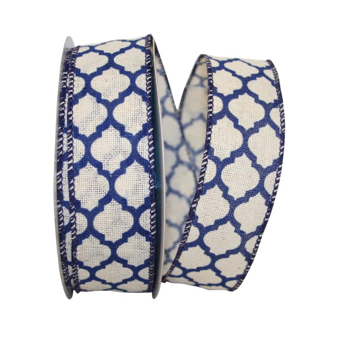 JAM Paper 1.5" x 20yd. Navy Trellis Hopsack Wired Ribbon