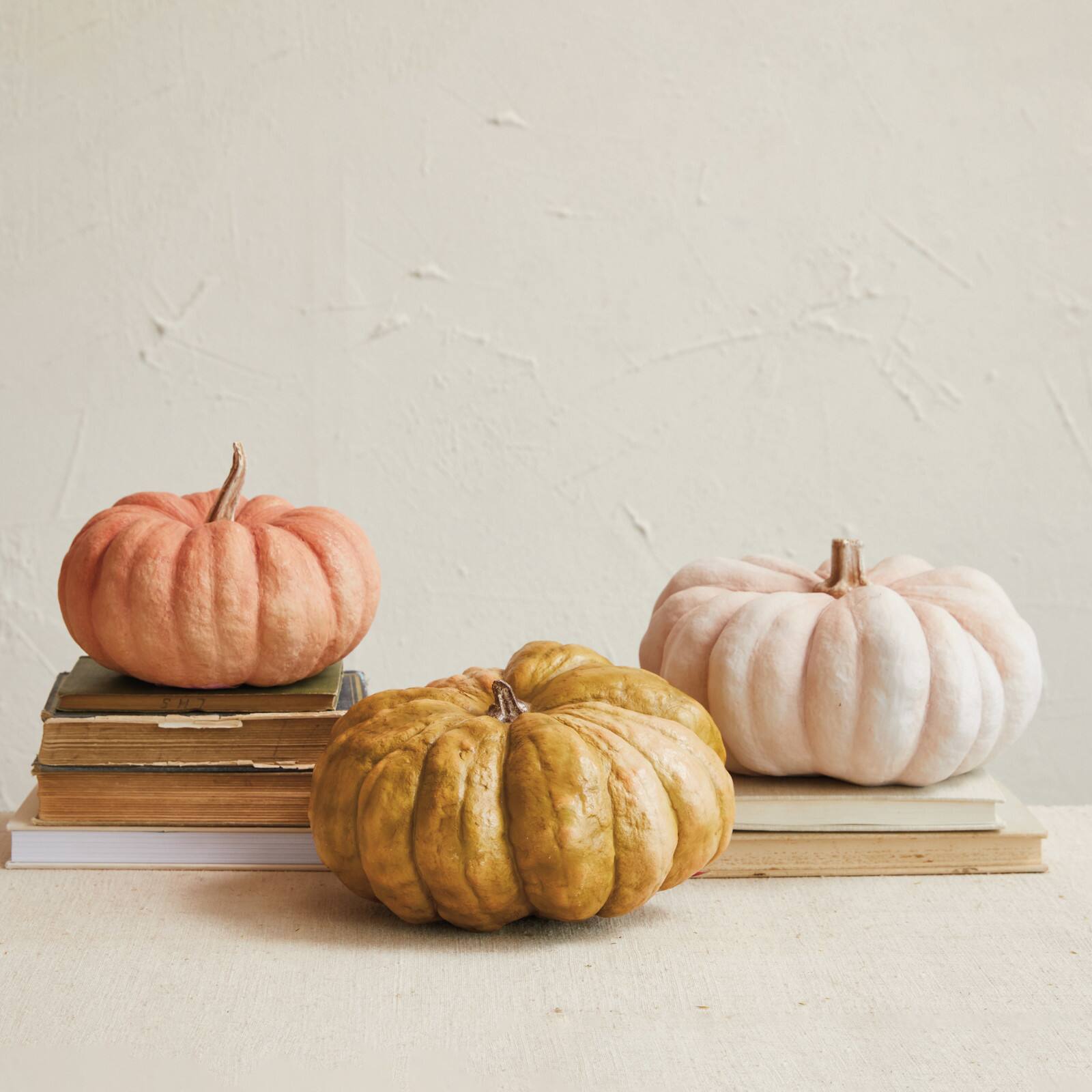 Hello Honey® 5.75" Cream Pumpkin Décor with Stone Powder Finish