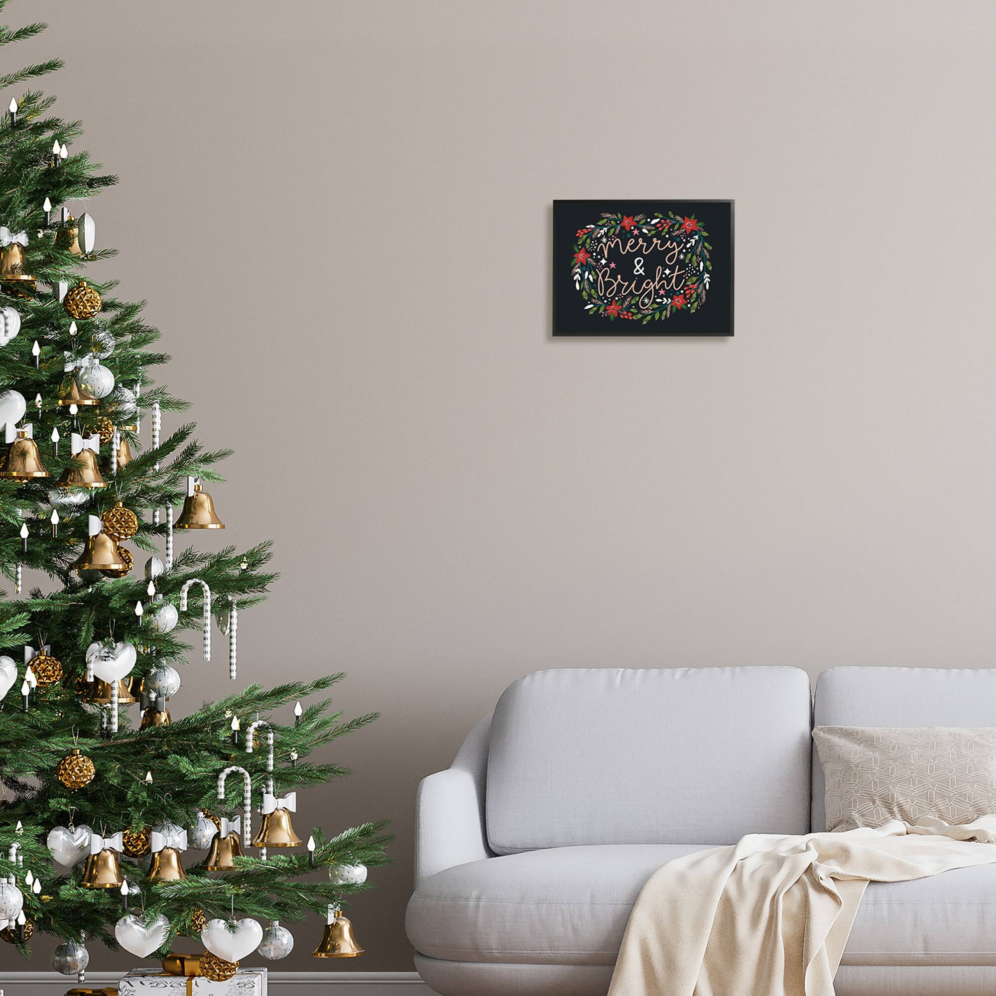 Stupell Industries Merry & Bright Poinsettia Wreath Framed Giclee Art