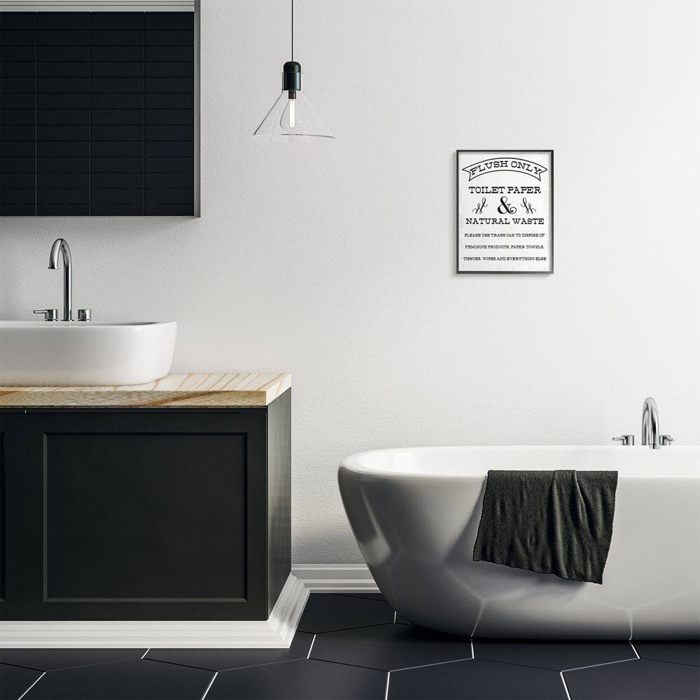 Stupell Industries Flush Only Toilet Paper Rustic Bathroom Sign Framed Wall Art
