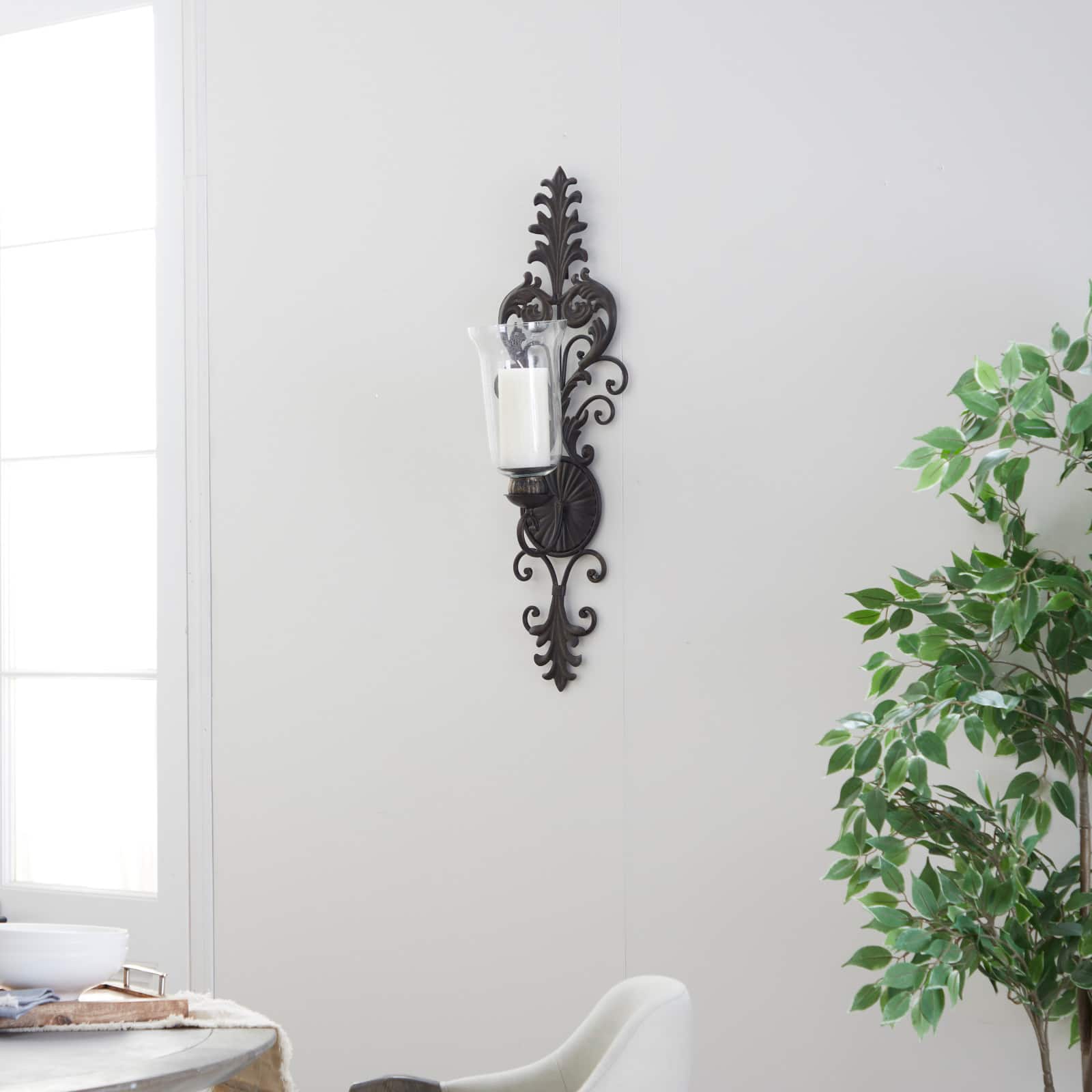 31" Gold Glass Rustic Candle Wall Sconce
