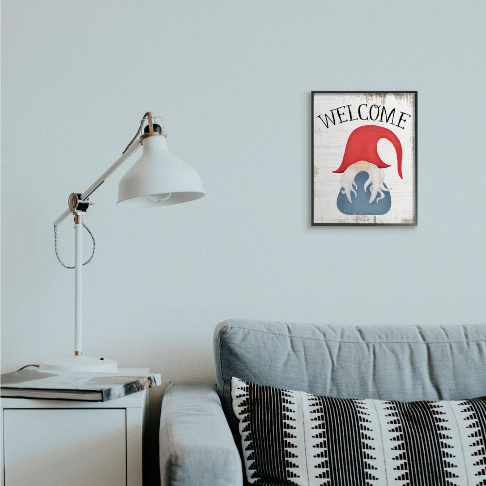 Stupell Industries Welcome Gnome Mythical Garden Elf Pun Black Framed Wall Art