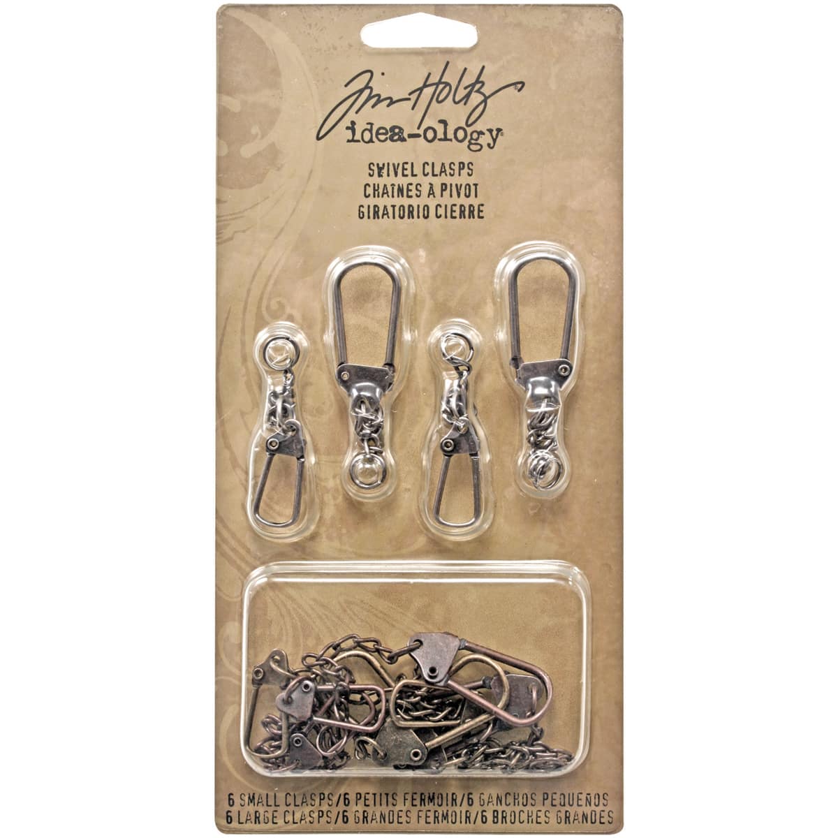 Idea-Ology Metal Swivel Clasp W/Chain 2.78" To 3.75" 12/Pkg-Antique Nickel, Brass & Copper