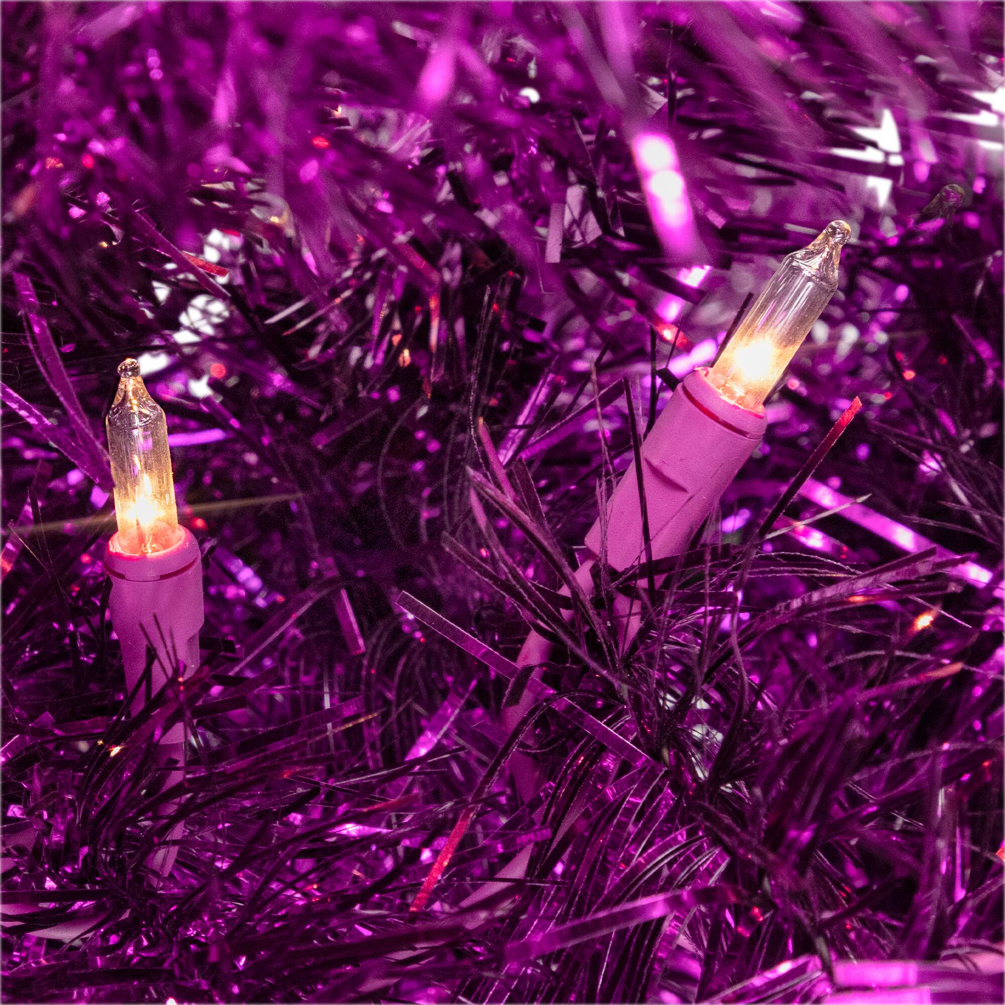 3ft. Pre-Lit Purple Artificial Tinsel Christmas Tree, Clear Lights