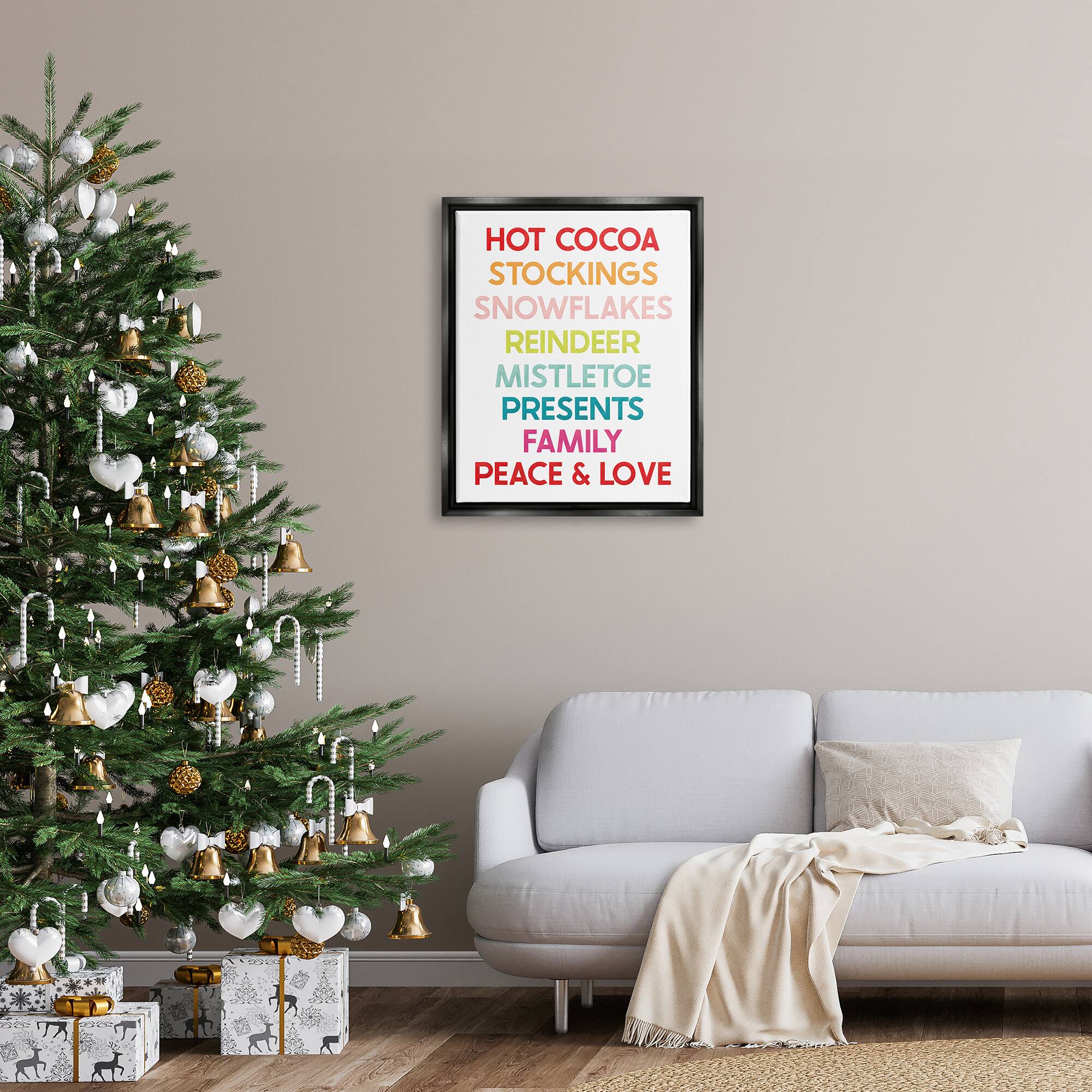 Stupell Industries Peace & Love Rainbow Christmas List Framed Floater Canvas Wall Art
