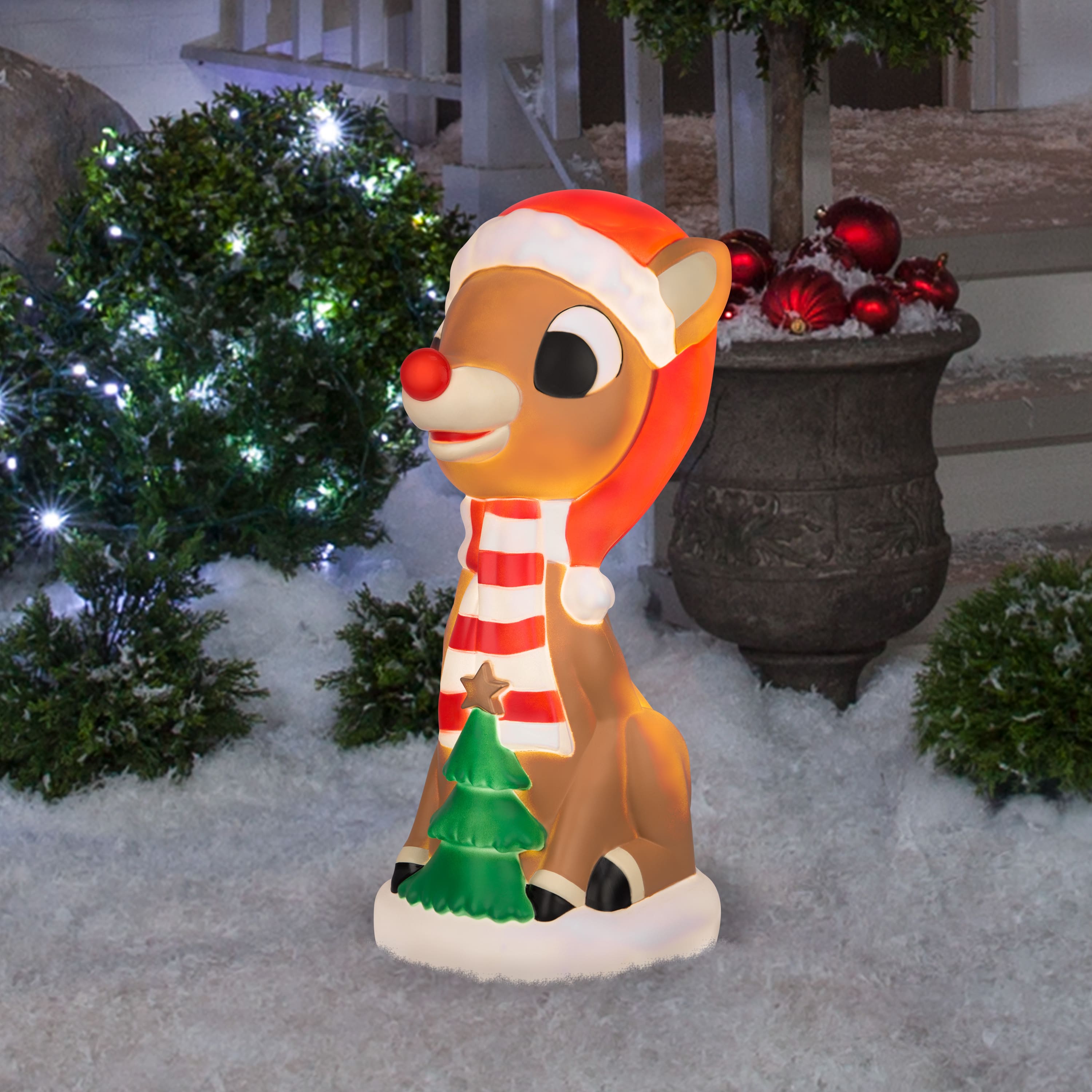 24" Rudolph Lighted Blow Mold with Christmas Tree Decor