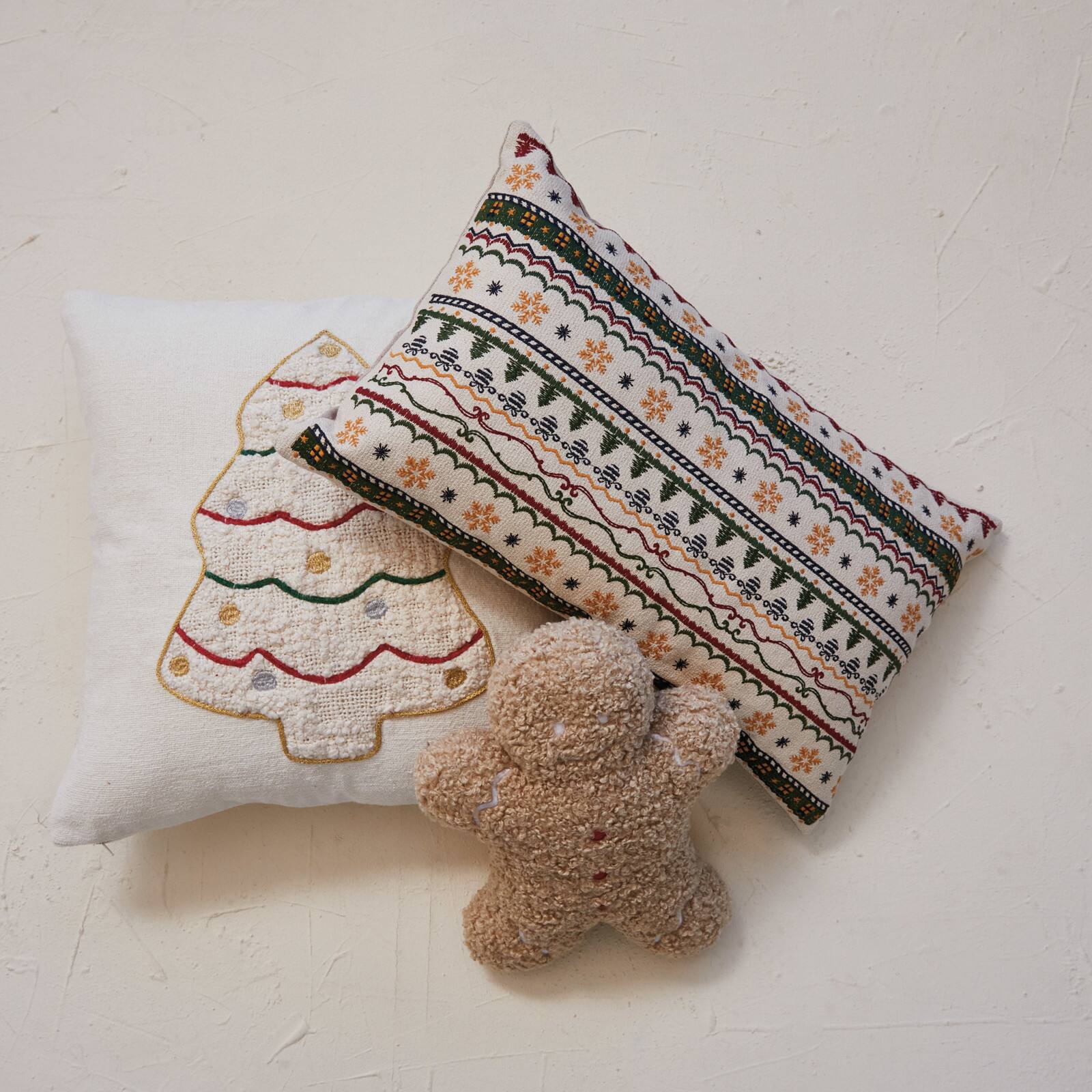 Hello Honey® 24" x 15" Embroidered Tree & Snowflake Stripes Lumbar Throw Pillow
