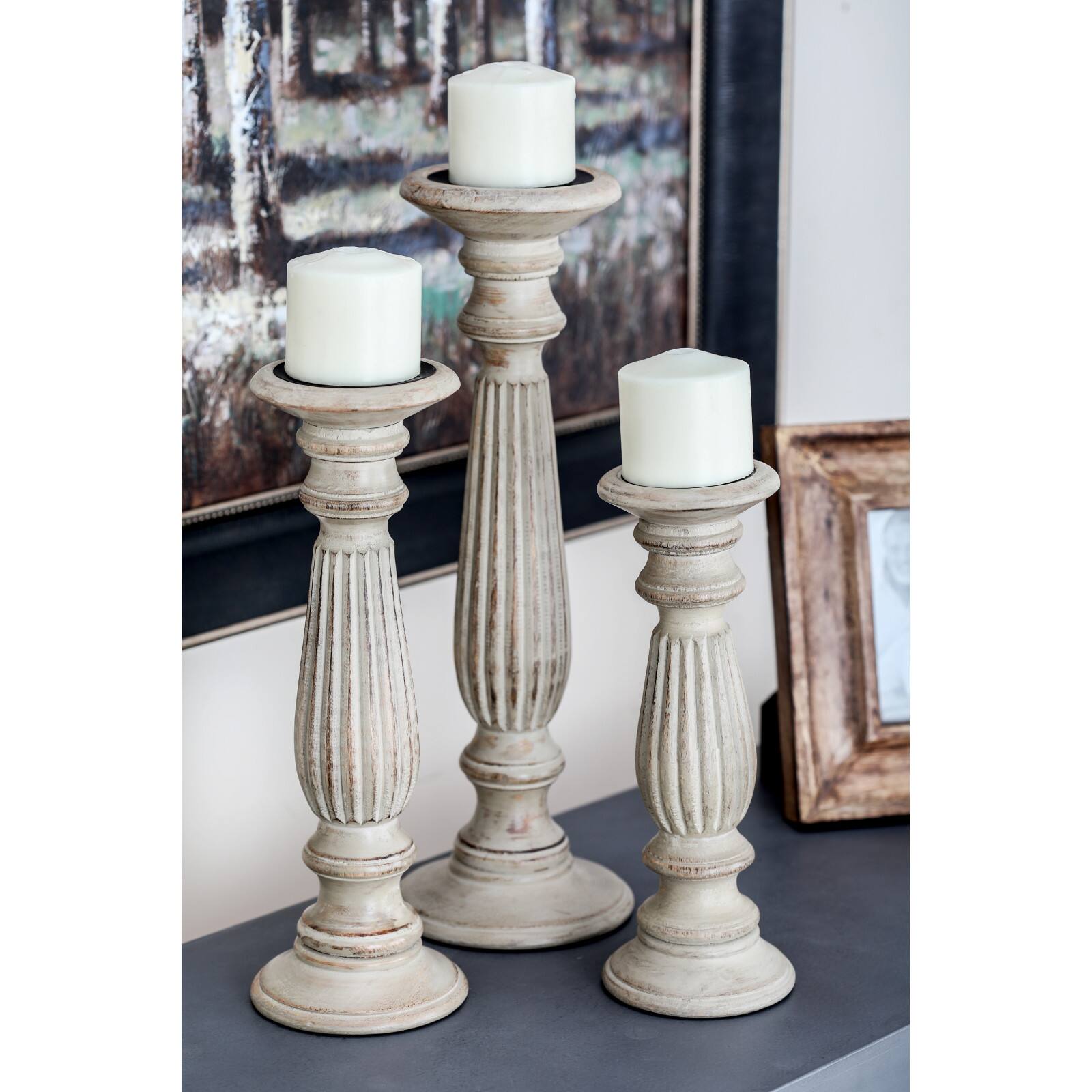 Brown Mango Wood Traditional Candle Holder Set
