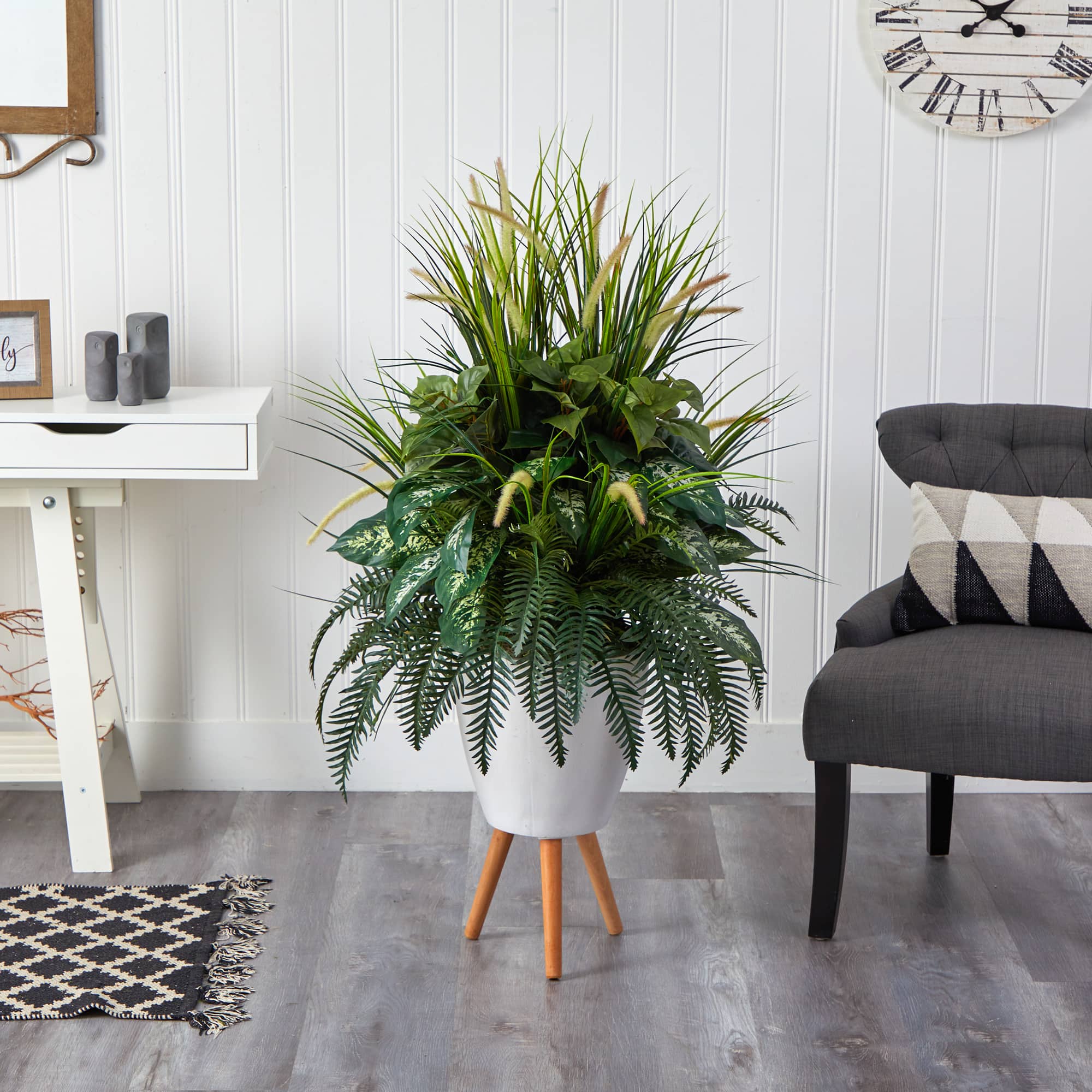 4.5ft. Mixed Greens Plant in White Planter with Legs