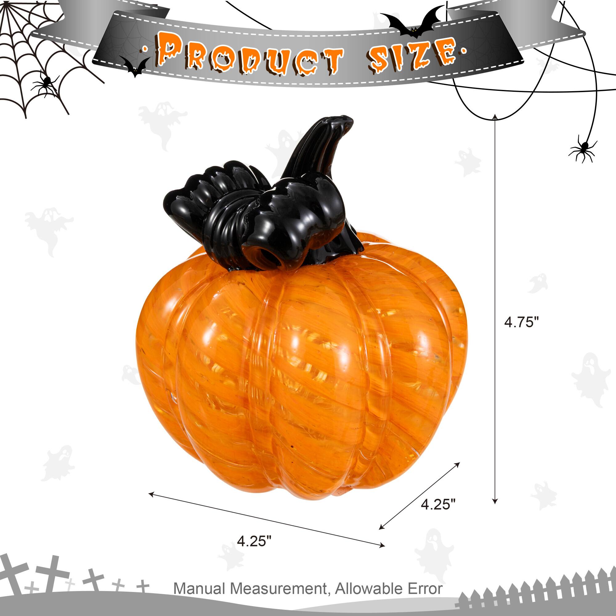 Glitzhome® 4.75" Halloween Striped Glass Pumpkin with Bow