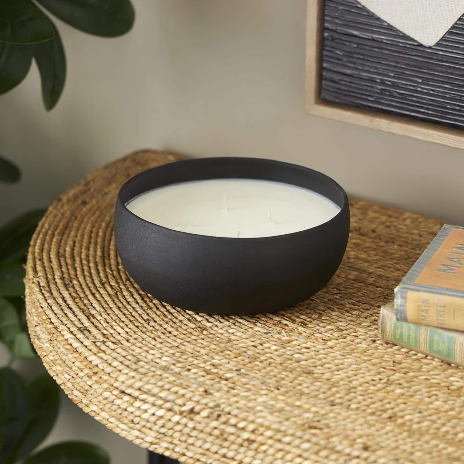 7" Black 4-Wick Metal Eucalyptus Spa Scented & Textured Candle with White Wax