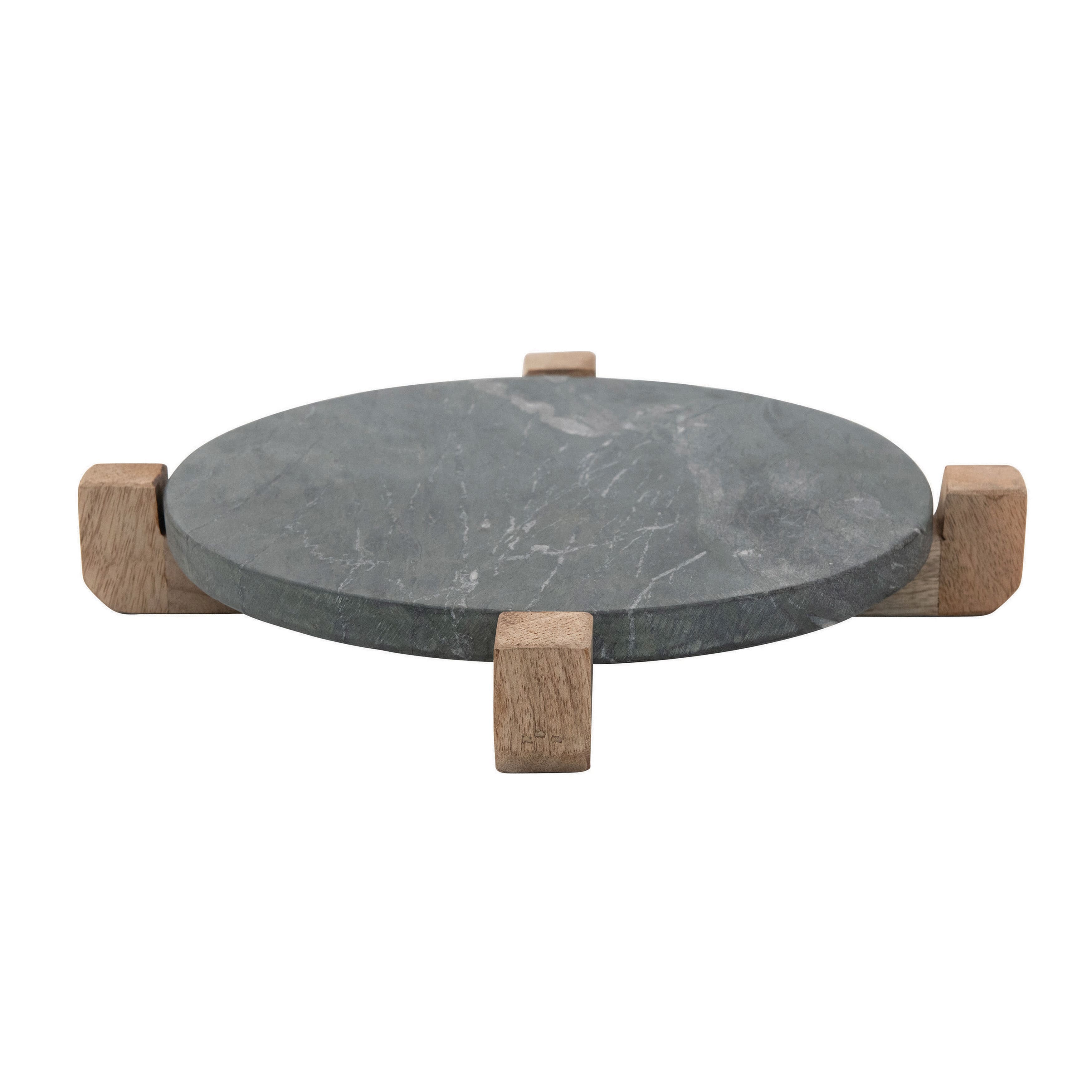 Hello Honey® Black & Natural Marble Serving Board with Mango Wood Stand Set