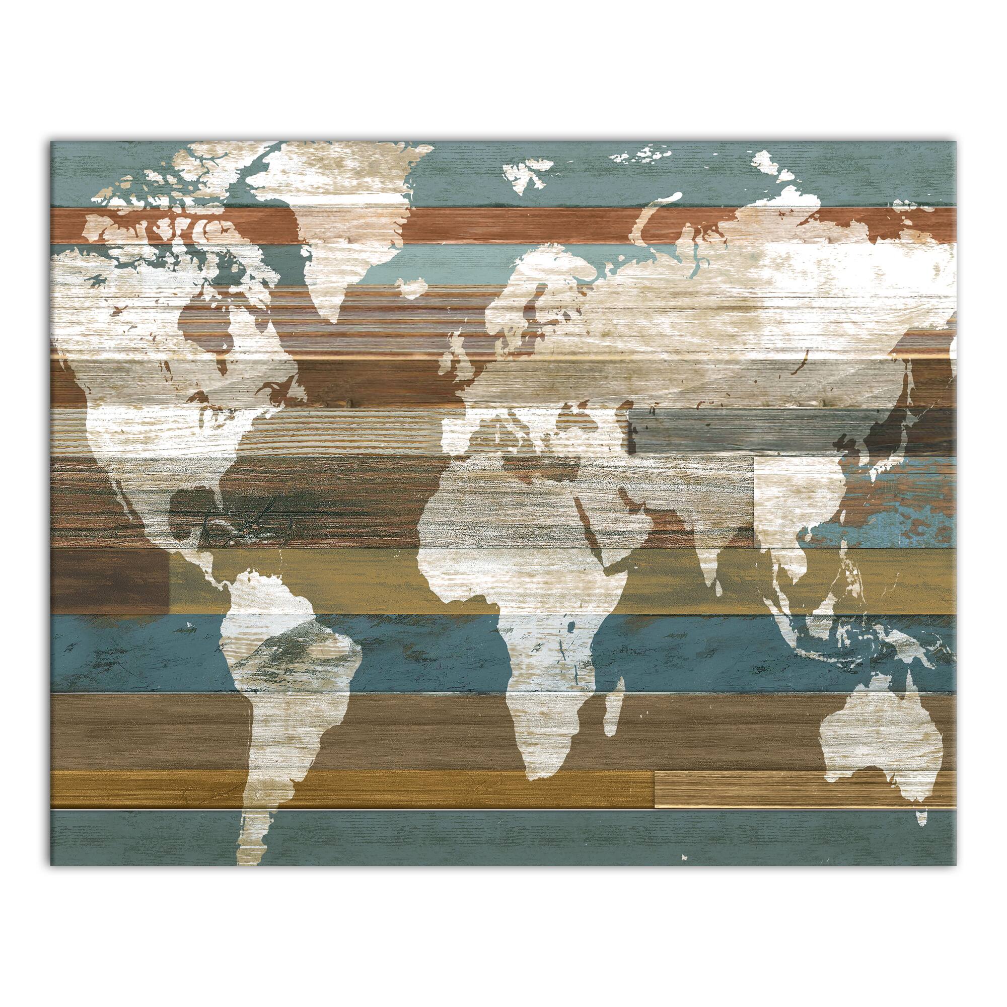 World Map Stripes 20" x 16" Canvas Wall Art