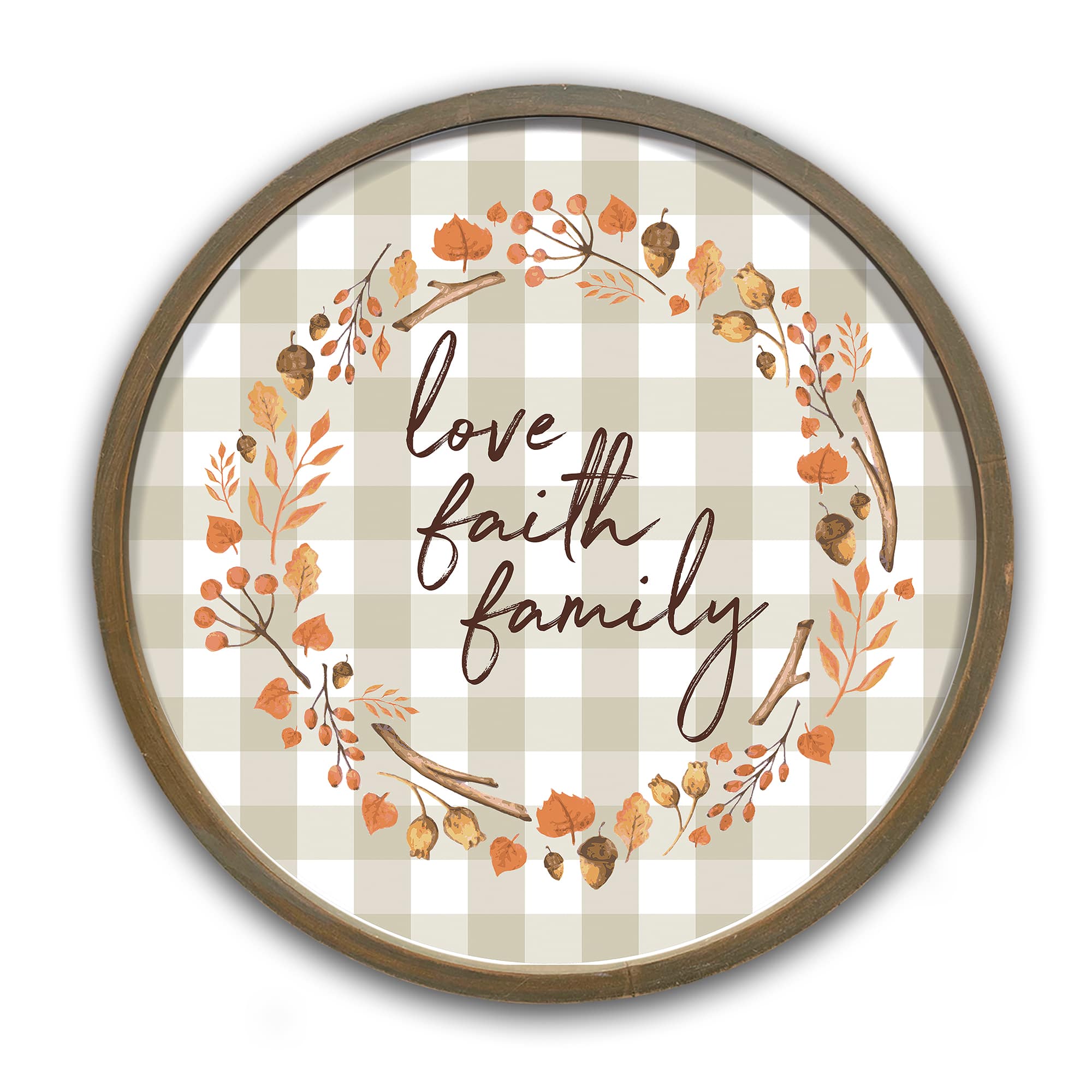 Love Faith Family Script 20" x 20" Round Framed Print