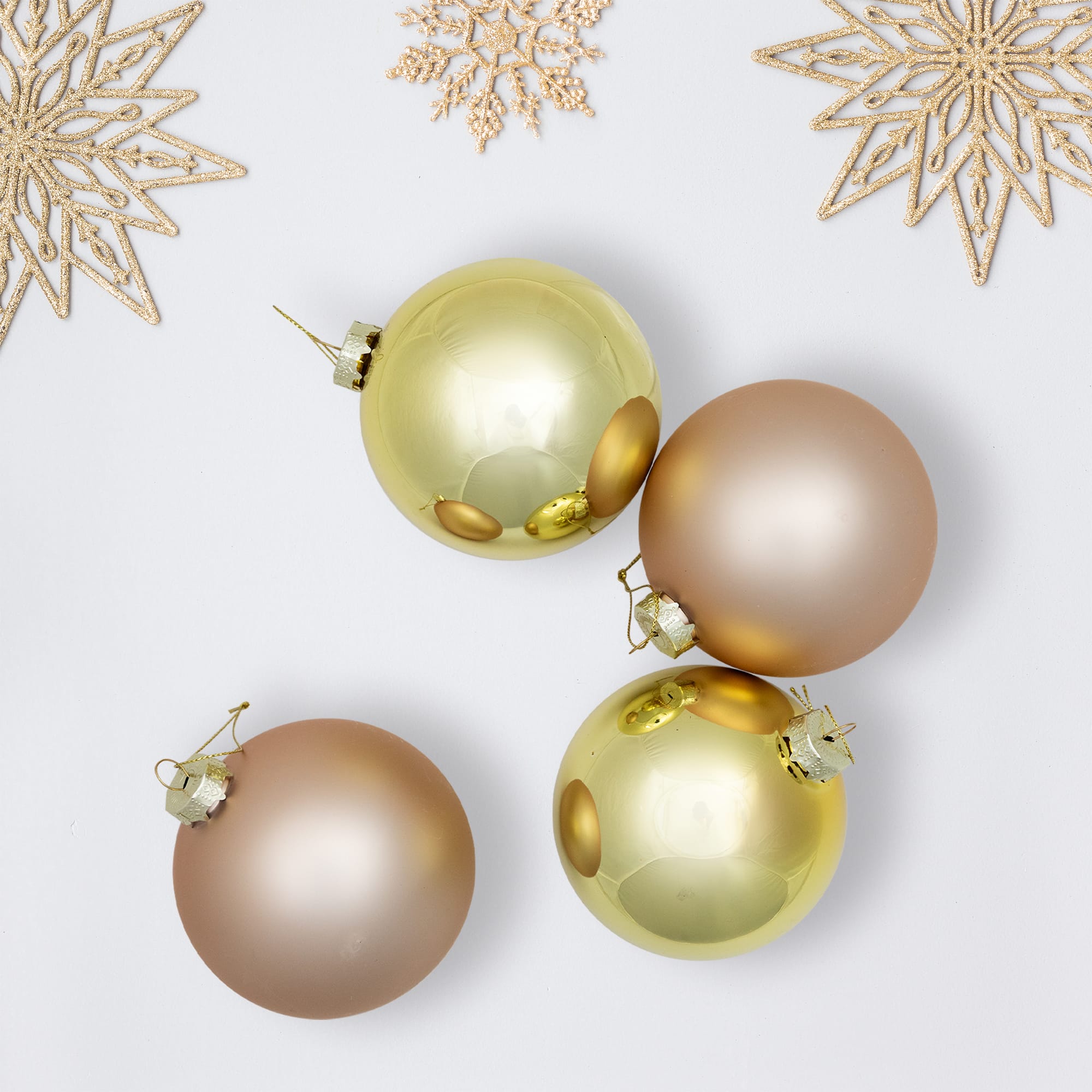 Northlight 4" Gold & Pink 2-Finish Christmas Ball Glass Ornaments Set