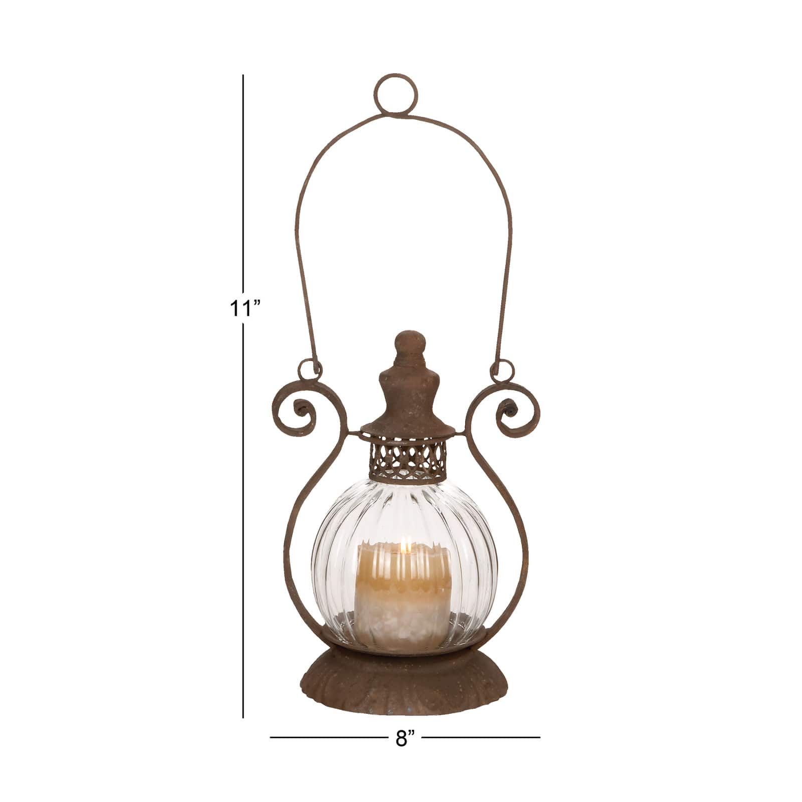 11" Brown Iron Rustic Candle Holder Lantern