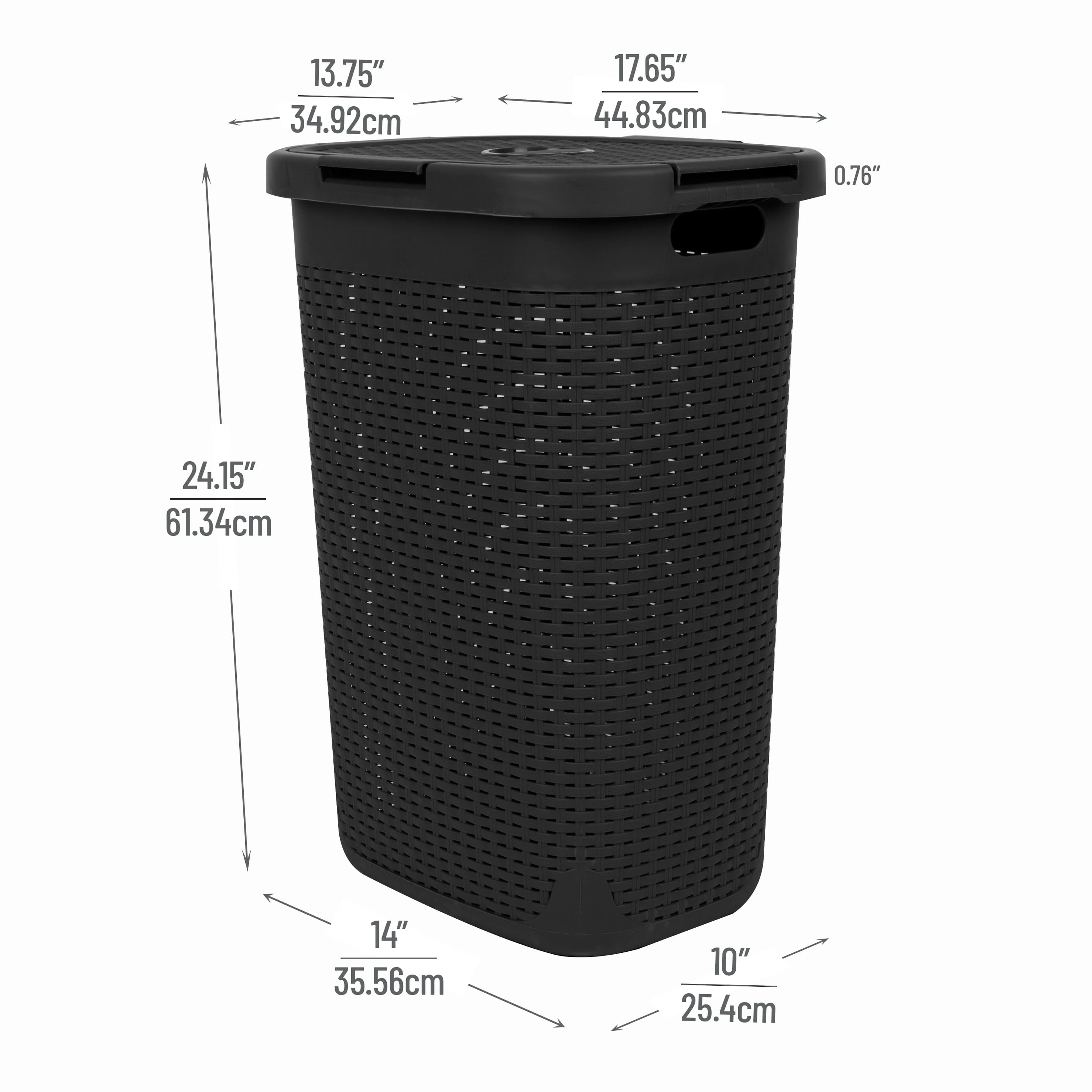 Mind Reader 60L Hamper Laundry Basket with Cutout Handles, 3-Pack