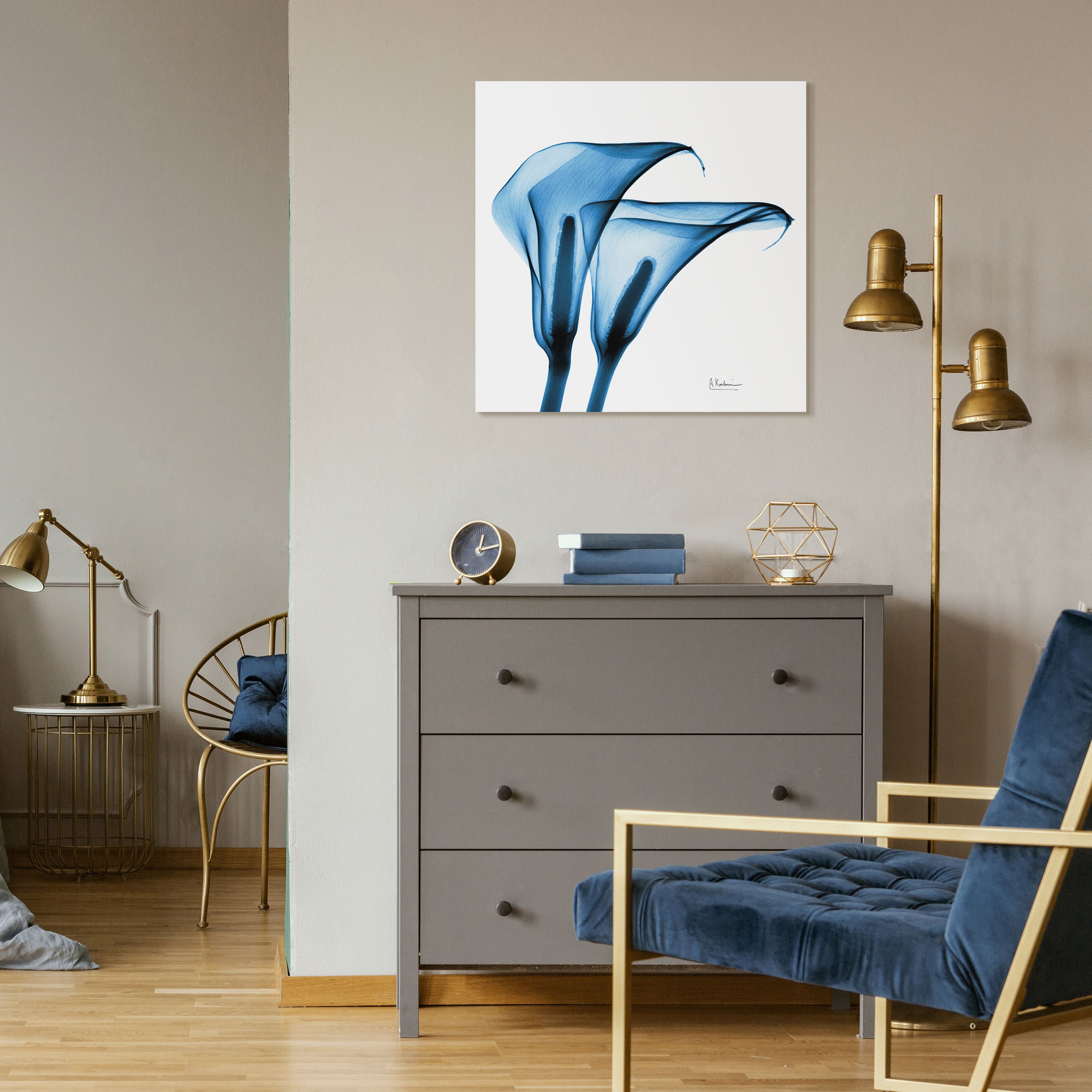 Empire Art Direct 24" x 24" Indigo Calla Lilies Free Floating Tempered Glass Wall Art