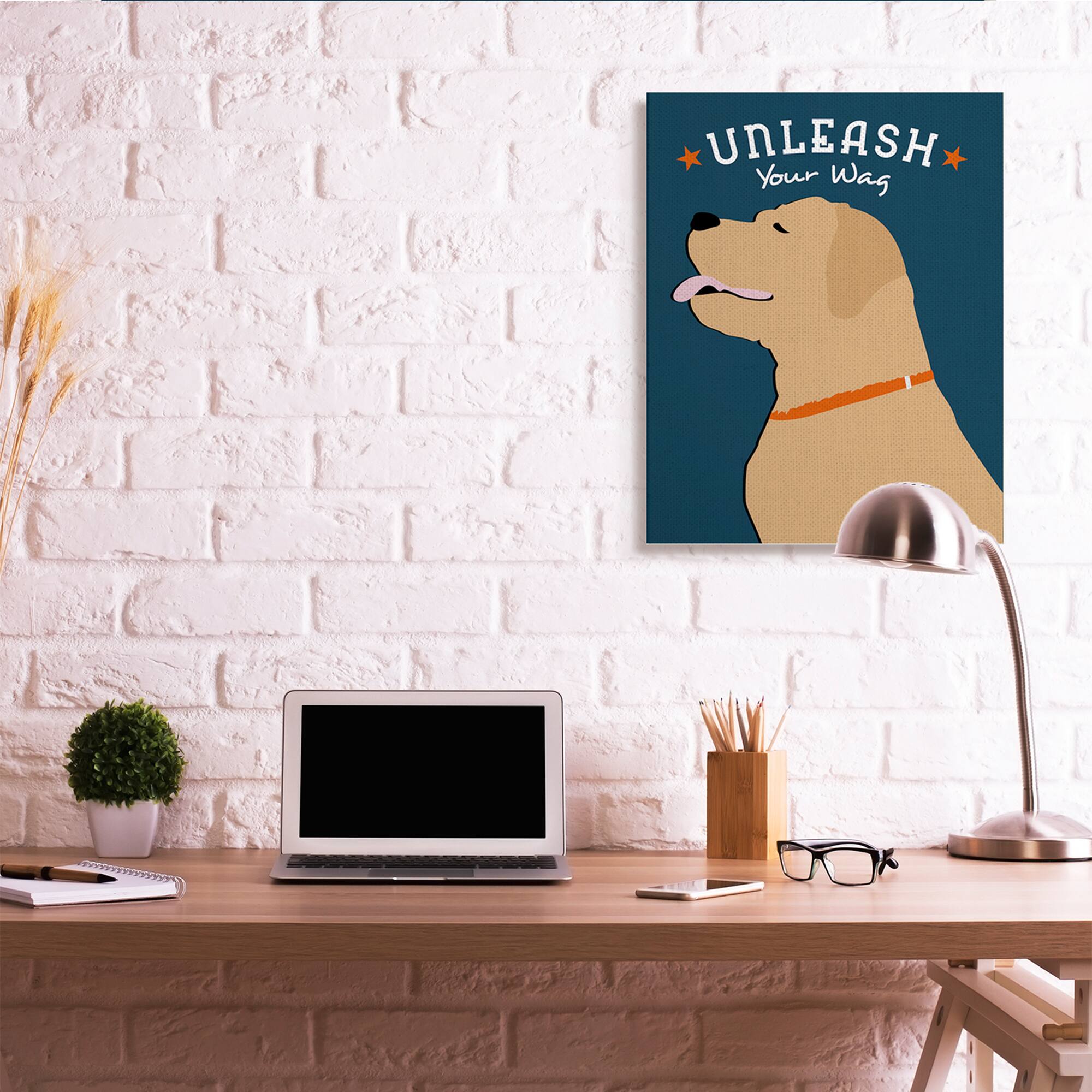 Stupell Industries Unleash Your Wag Phrase Golden Labrador Dog  Canvas Wall Art