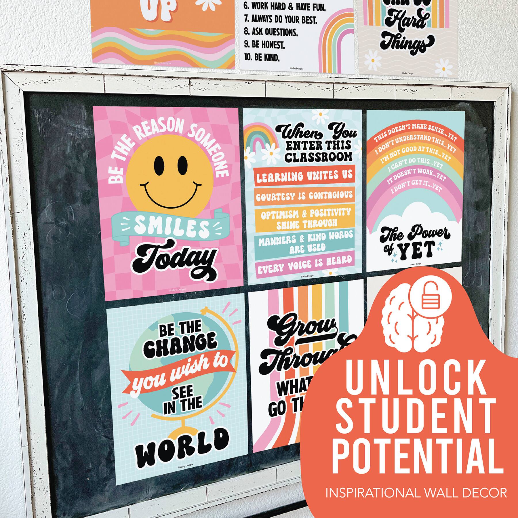 Hadley Designs 11" x 14" Retro Growth Mindset Classroom Décor Posters Set