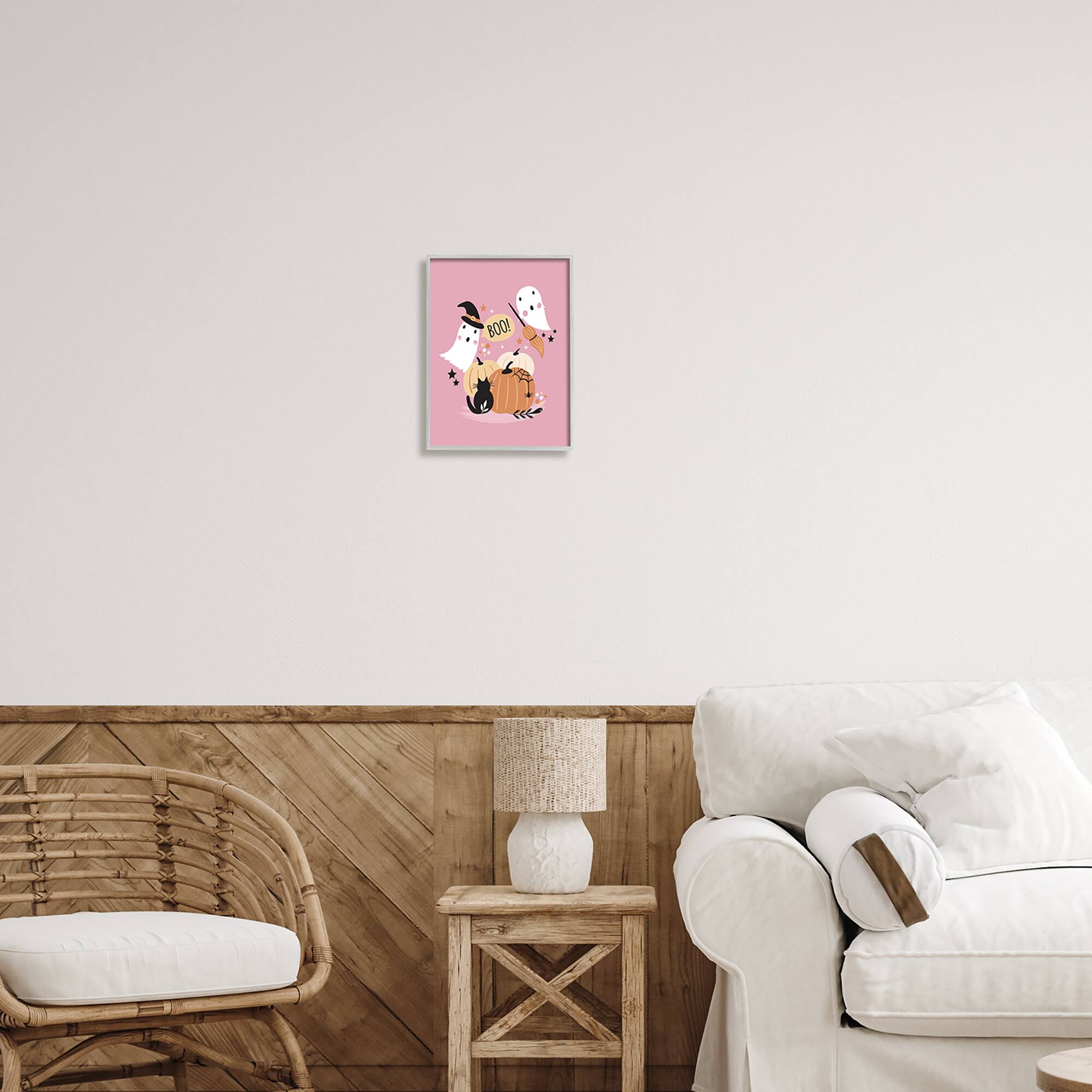 Stupell Industries Pink Boo Halloween Ghosts Framed Giclee Art