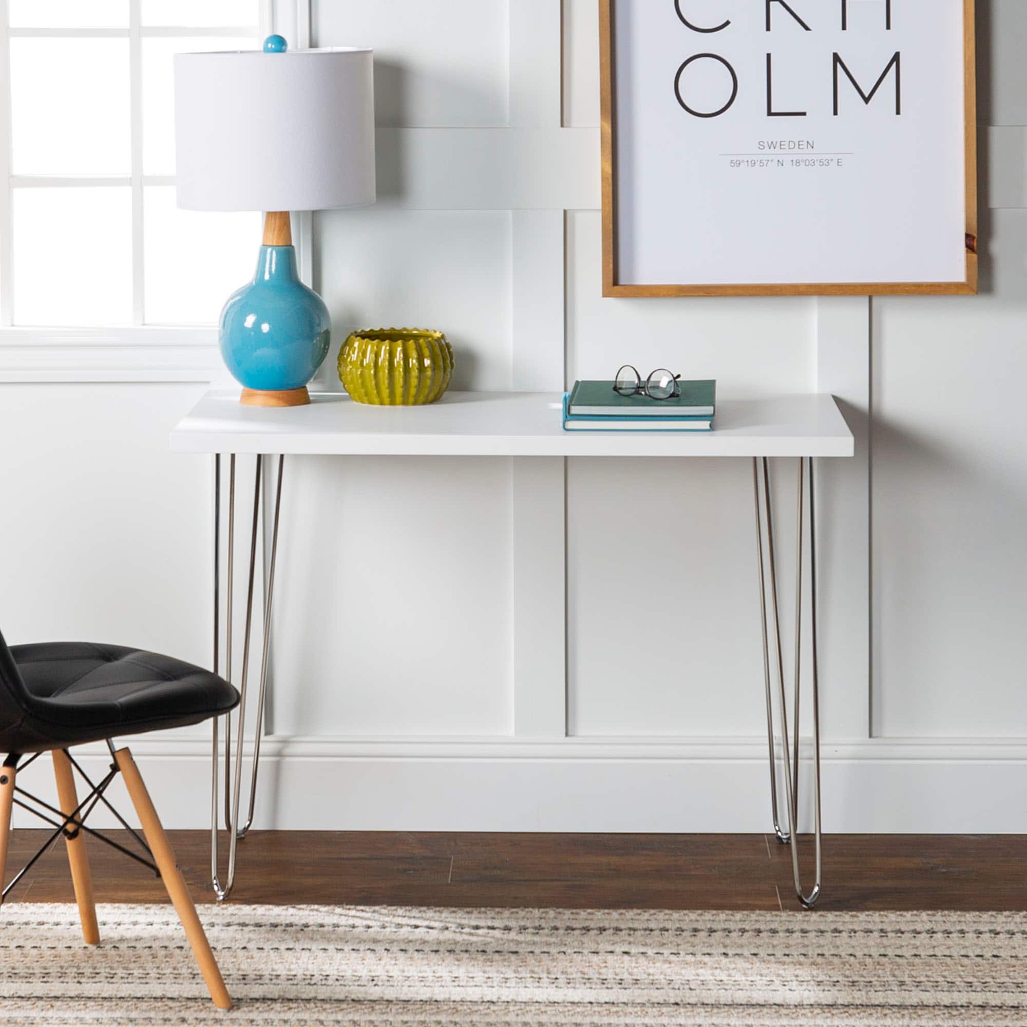 Walker Edison 42" White Mid Century Modern Wood Computer Desk