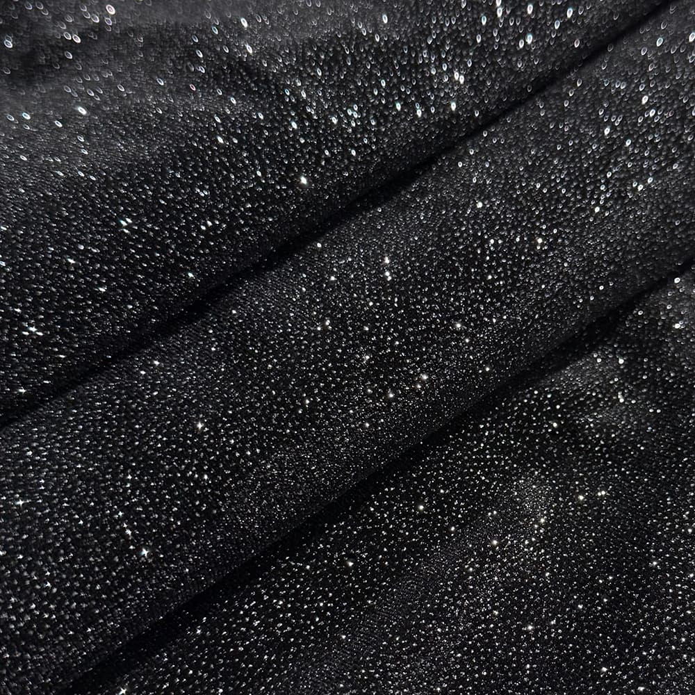 Feldman Black with Silver Sparkle Stretch Velvet Fabric