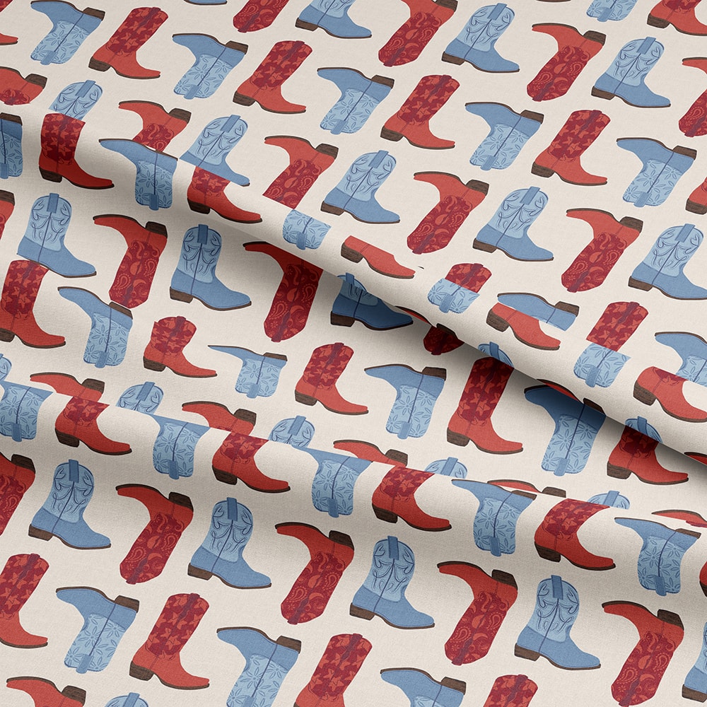 Eugene Textiles Red & Blue Cowboy Boots Cotton Quilting Fabric