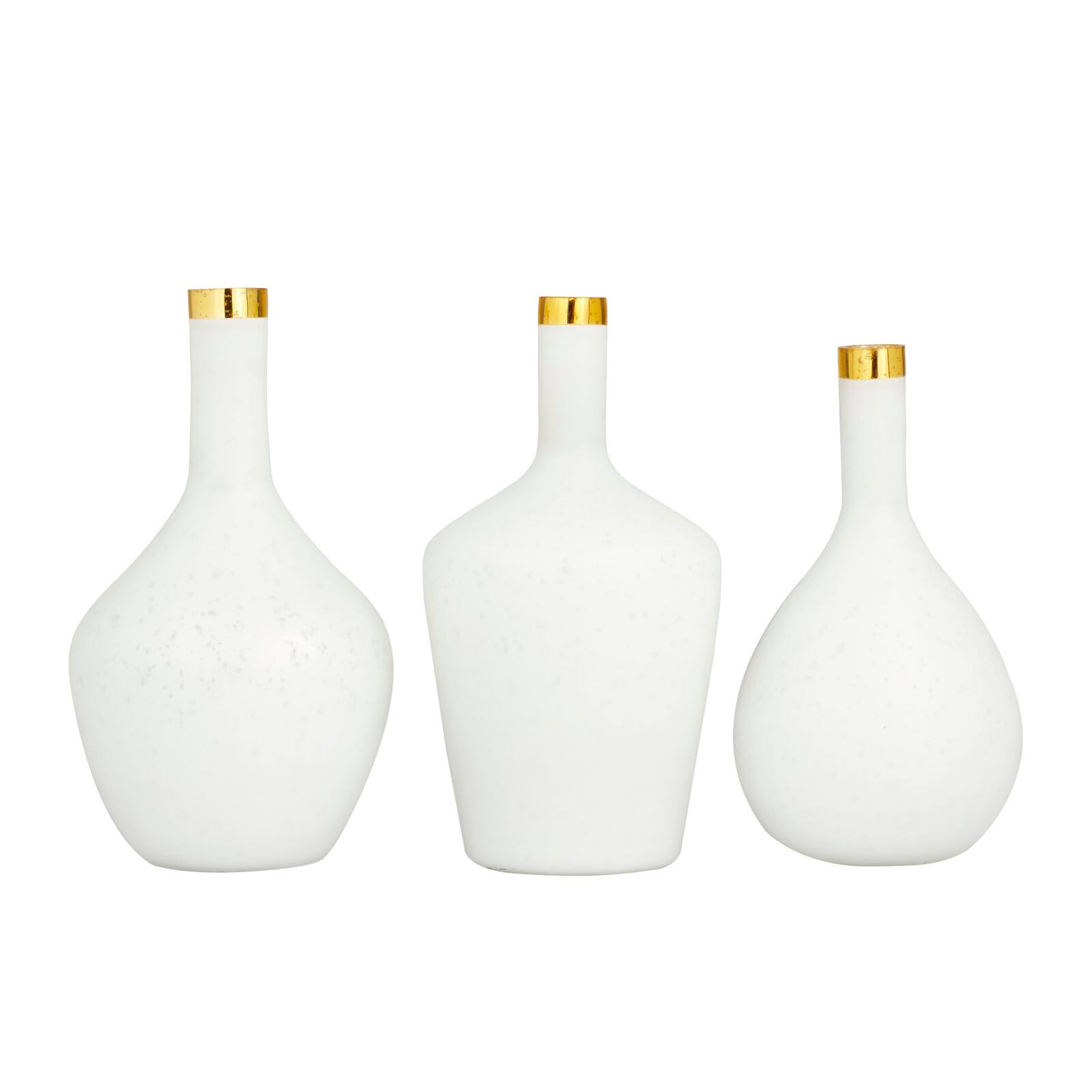 Set of 3" White Glass Glam Vases, 13" x 8" x 8"