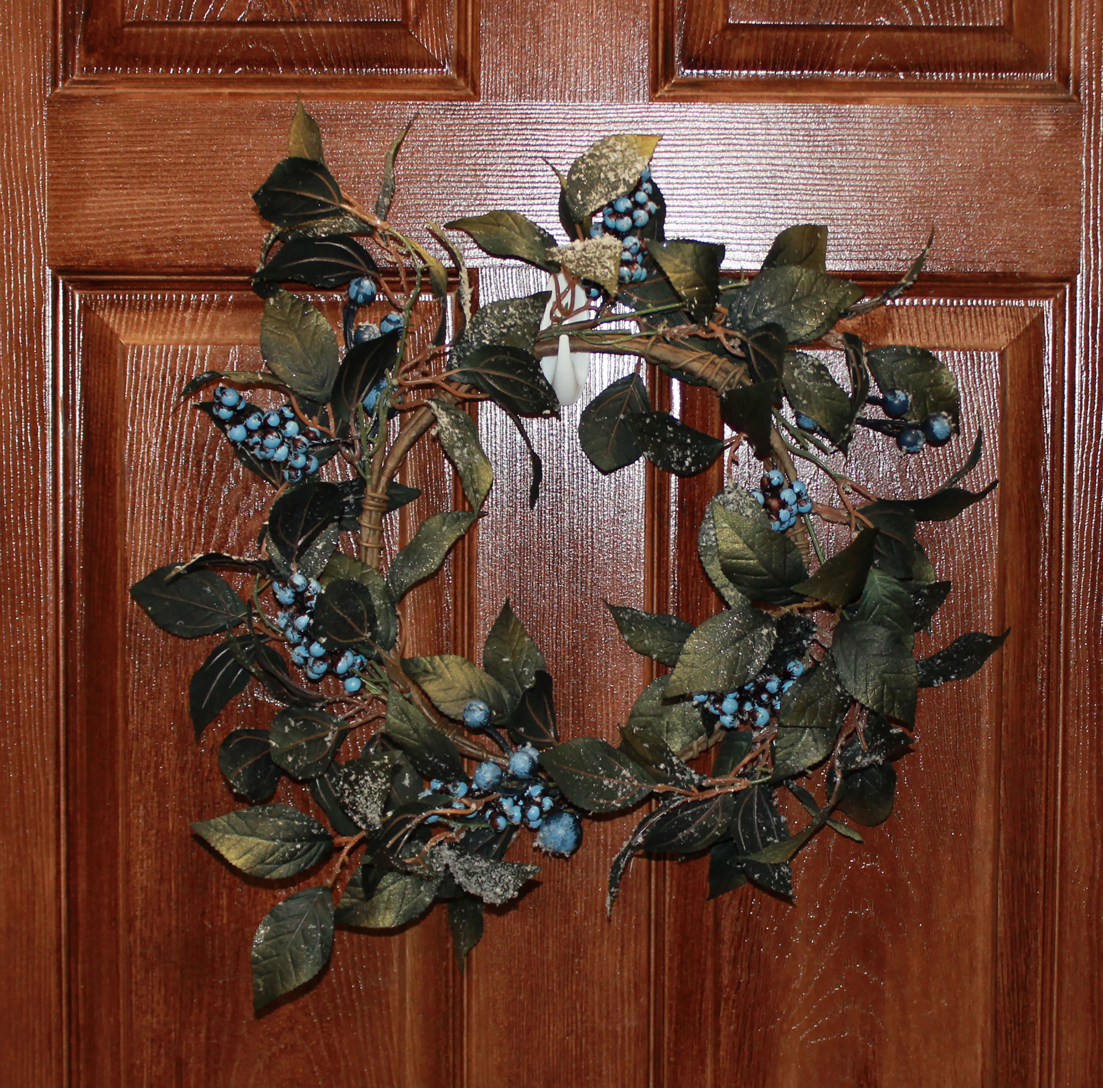 24" Artificial Icy Blueberry & Leaves Wreath