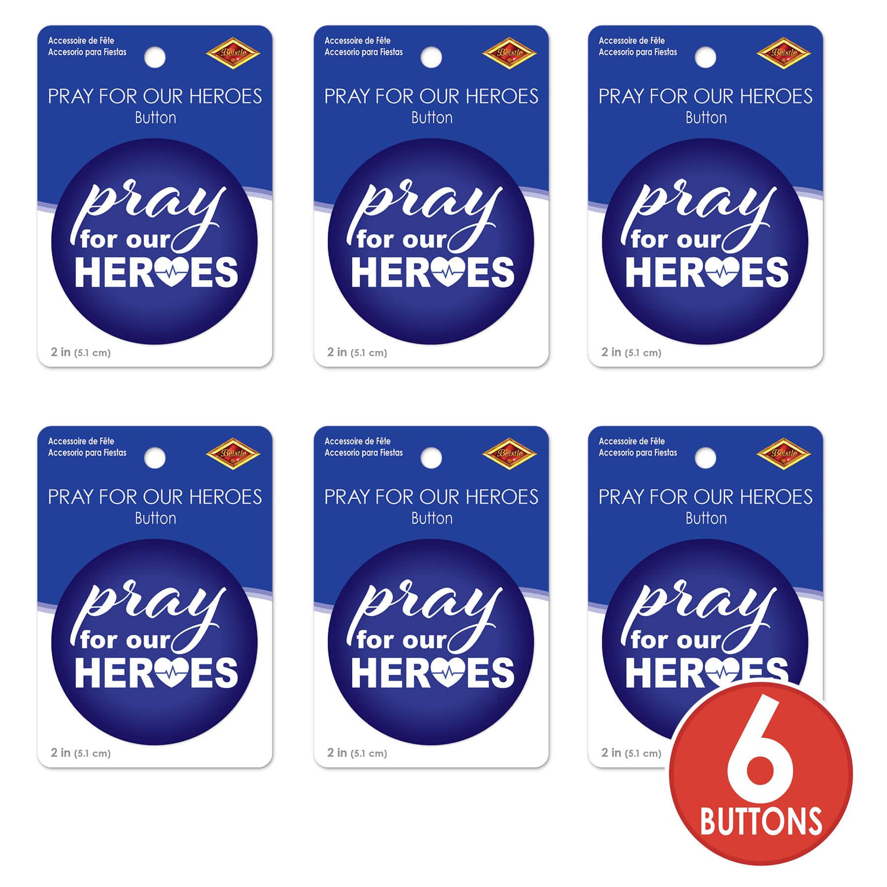 Beistle 2" Pray For Our Heroes Buttons, 6ct.
