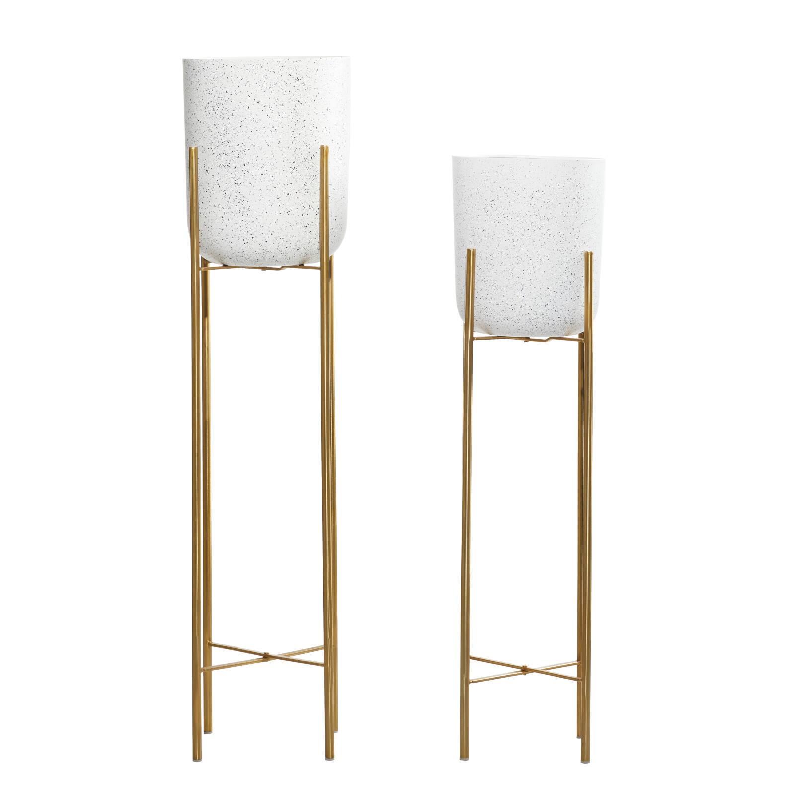 Set of 2 Gold Metal Contemporary Planter, 39", 46"