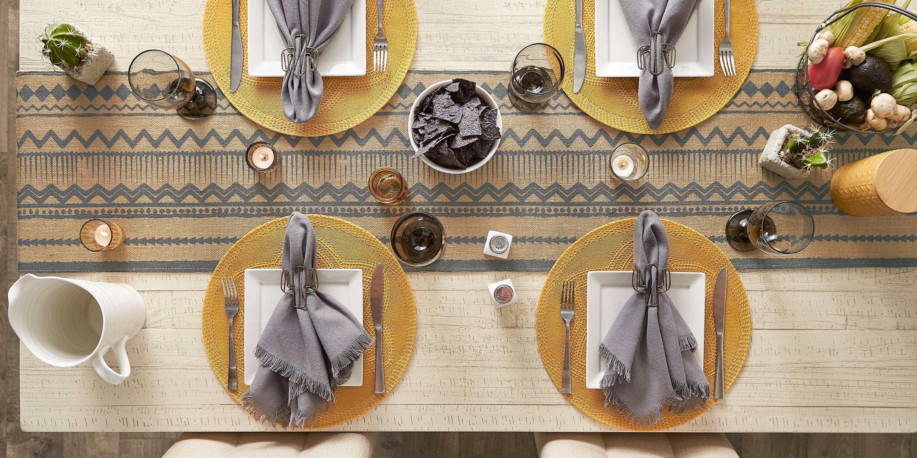 DII® Mineral Aztec Print On Natural Jute Table Runner 14x72