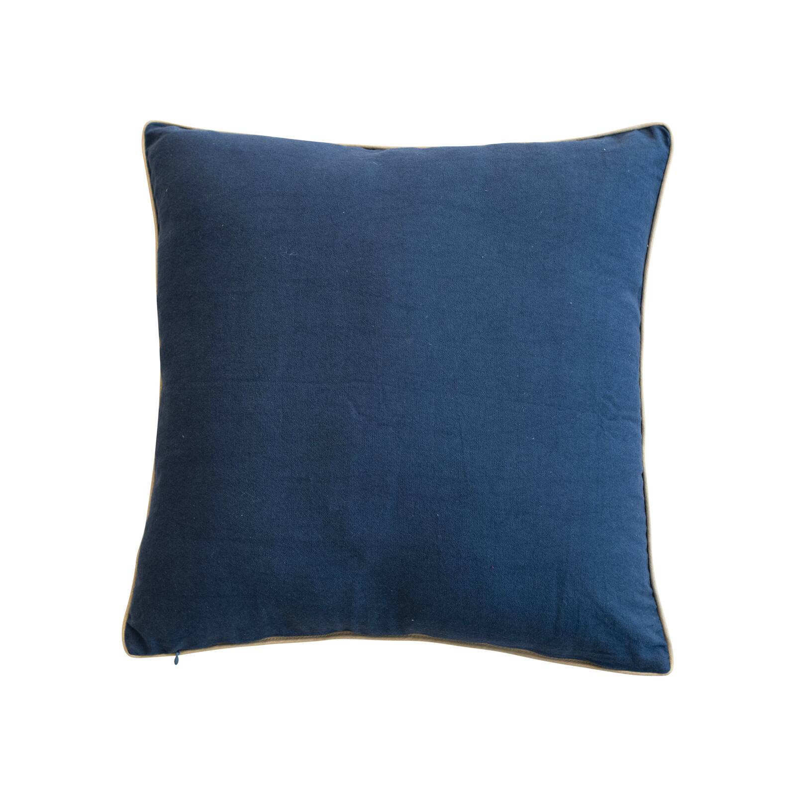 Hello Honey® 20" x 20" Navy & White Square Cotton Velvet Printed Foil Pillow with Winter Scene & Piping