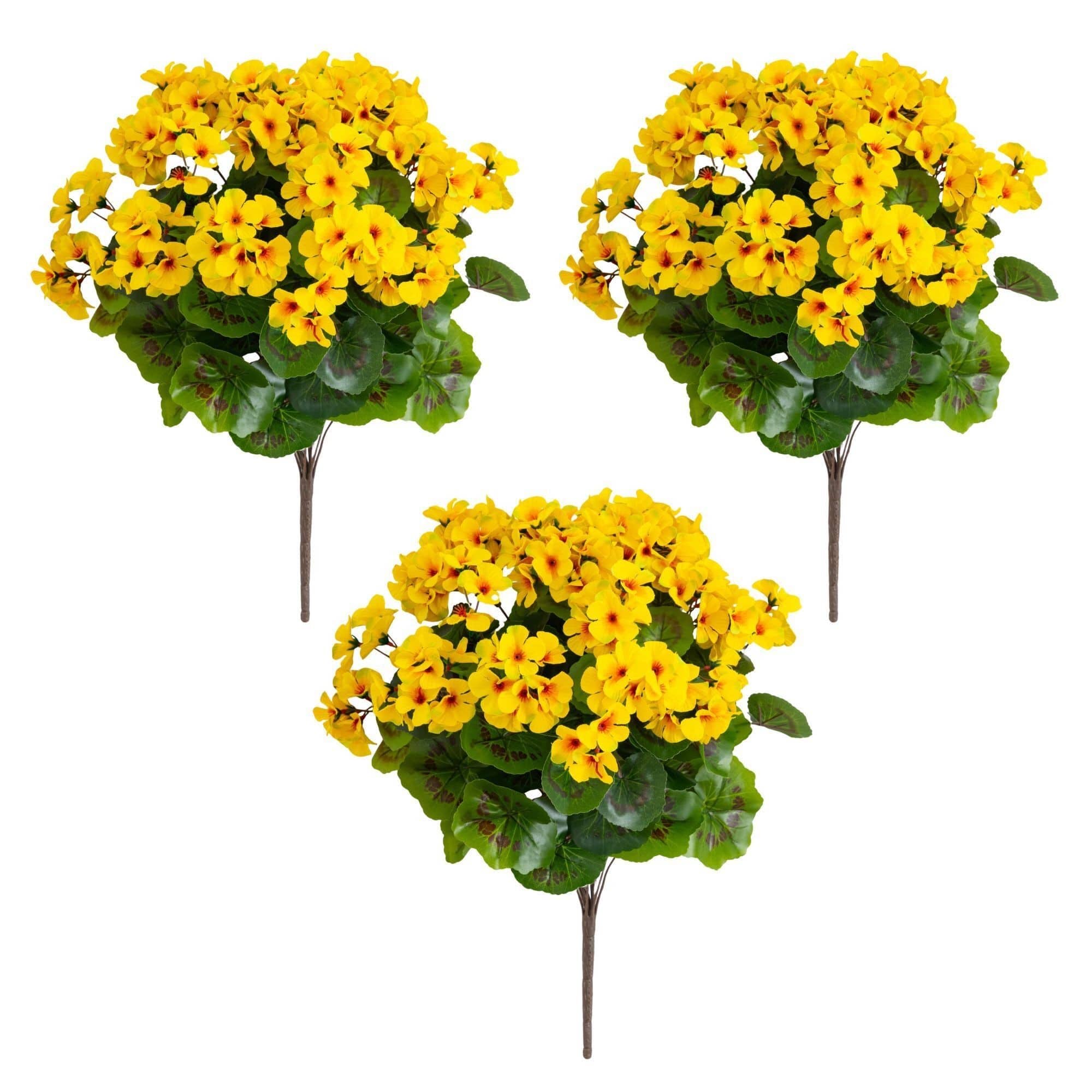 19" UV Resistant Artificial Geranium Bush (Indoor/Outdoor) - Set of 3
